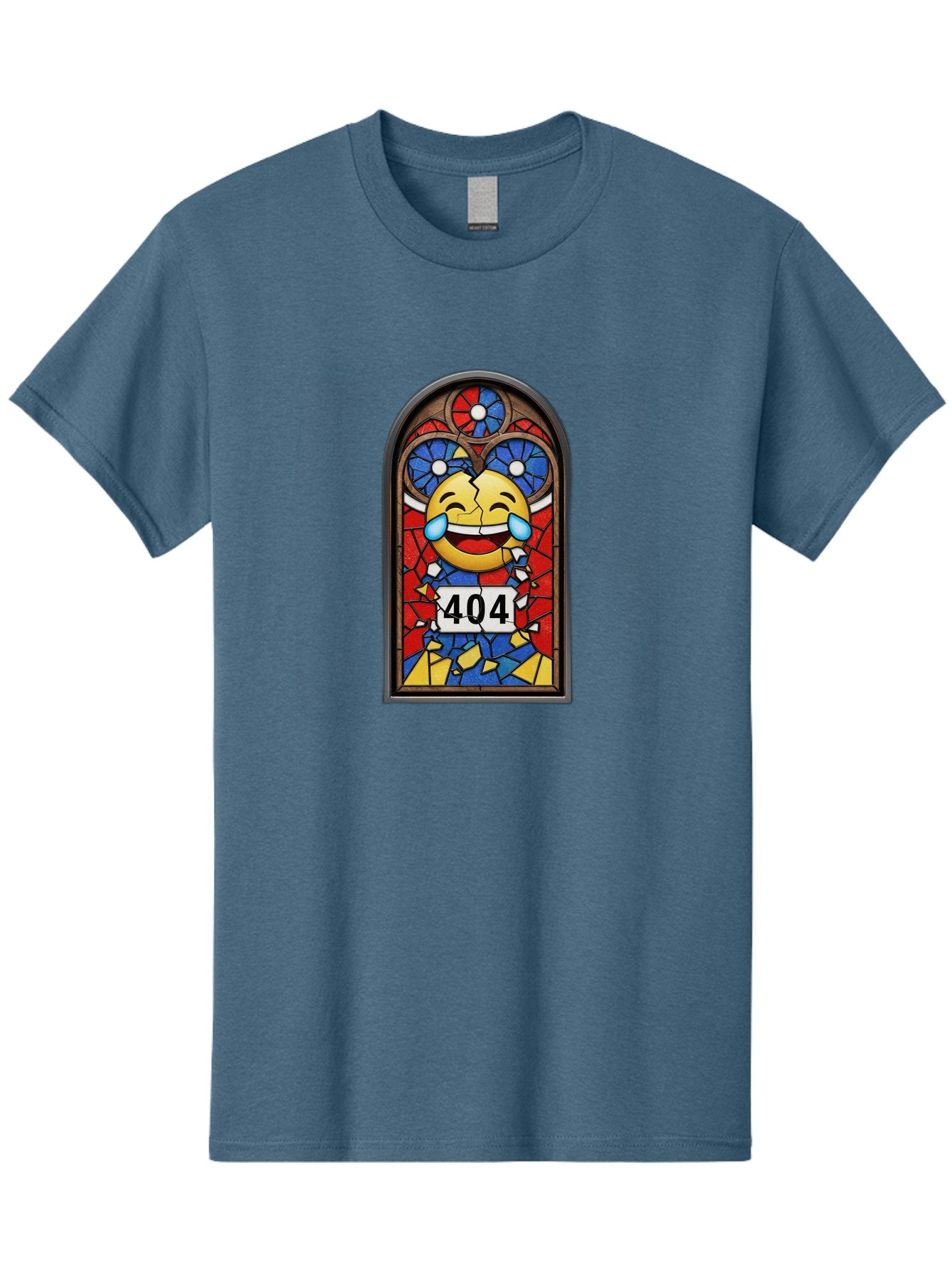 404-Emoji-Stained-Glass Men'S Graphic Tee, 100% Cotton, Comfortable Casual Summer Wear, Machine Washable, Stained Glass Window, Crying Laughing Emoji, Broken Glass, 404 Error, Humorous Design, Playful Art, Digital Illustration, Baa070 6