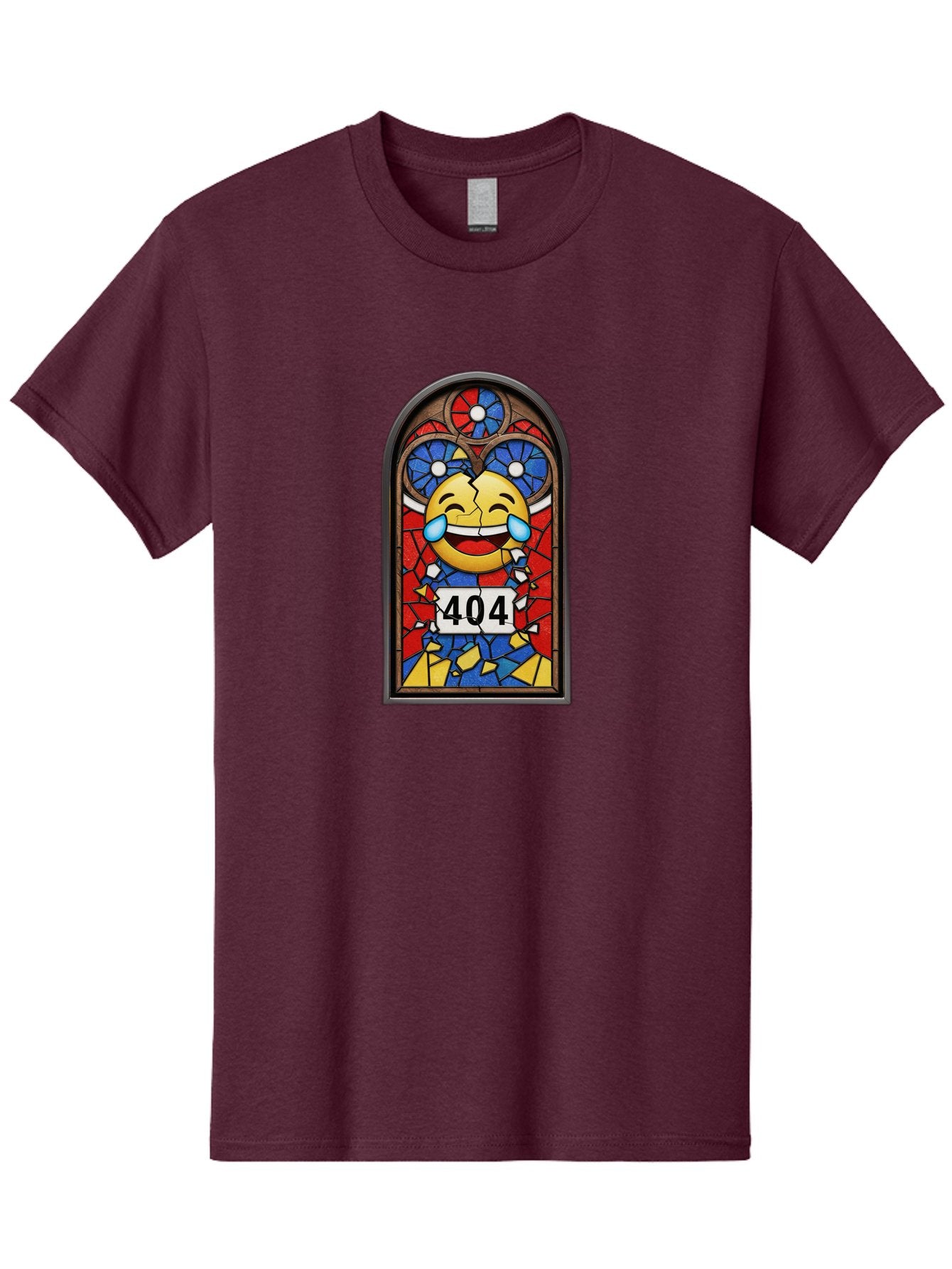 404-Emoji-Stained-Glass Men'S Graphic Tee, 100% Cotton, Comfortable Casual Summer Wear, Machine Washable, Stained Glass Window, Crying Laughing Emoji, Broken Glass, 404 Error, Humorous Design, Playful Art, Digital Illustration, Baa070 12