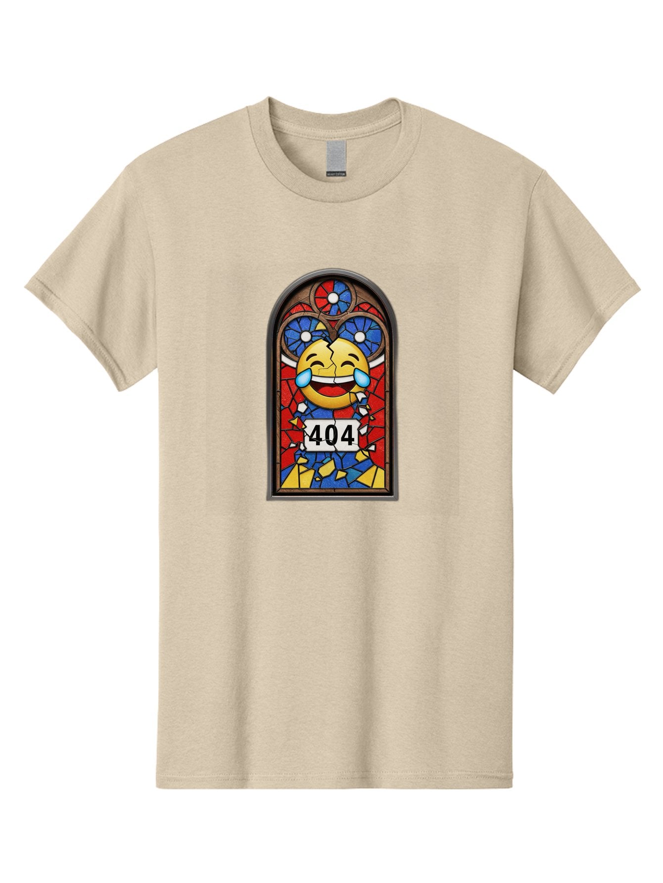 404-Emoji-Stained-Glass Men'S Graphic Tee, 100% Cotton, Comfortable Casual Summer Wear, Machine Washable, Stained Glass Window, Crying Laughing Emoji, Broken Glass, 404 Error, Humorous Design, Playful Art, Digital Illustration, Baa070 4