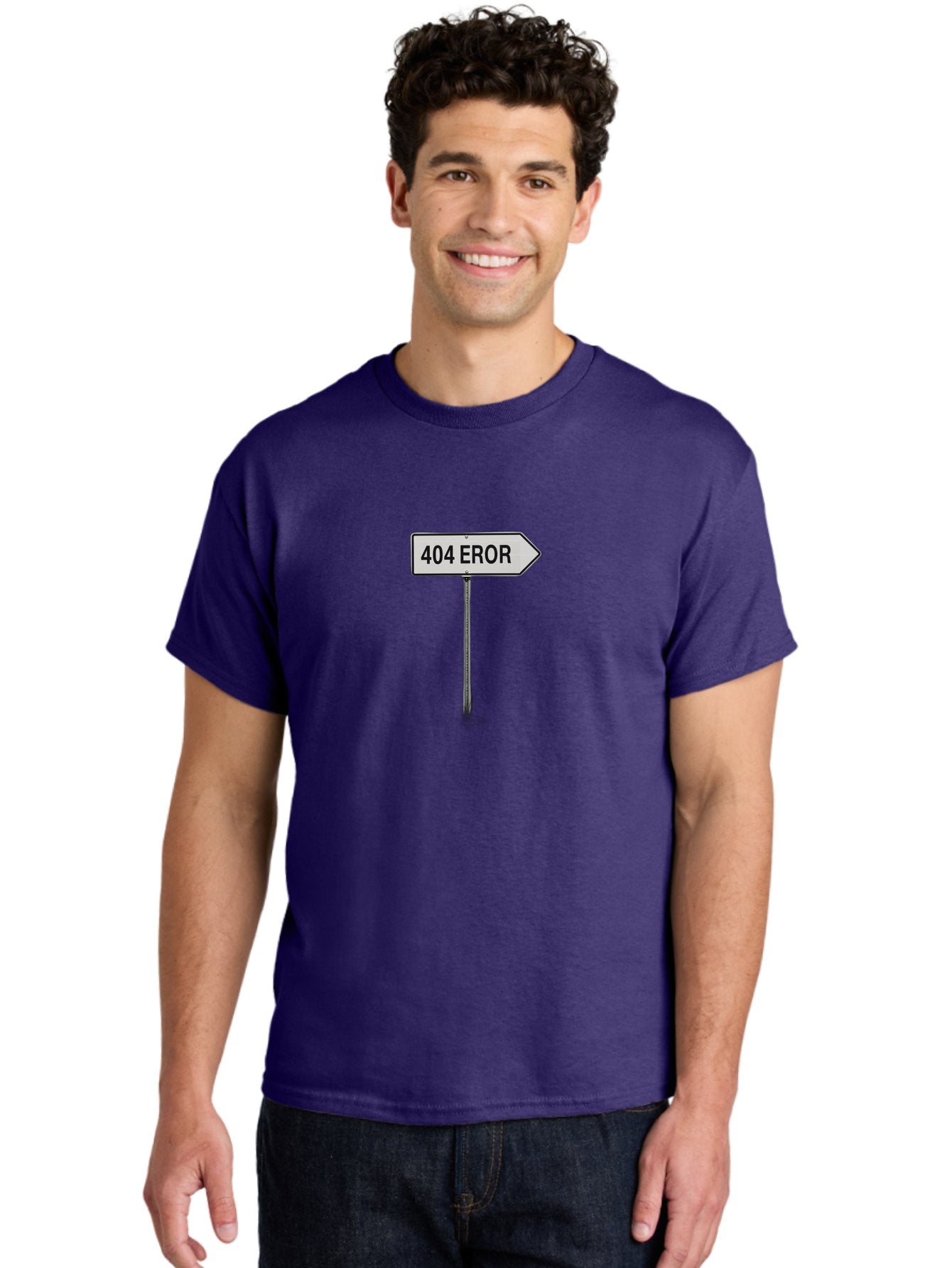 404-Eror Men'S Graphic Tee, 100% Cotton, Comfortable Casual Summer Wear, Machine Washable, 404 Error Sign, Navigation Sign, Error Message, Directional Sign, Misspelled Text, White Sign, Black Text, Arrow Sign, Metal Pole, Page Not Found Baa072 16