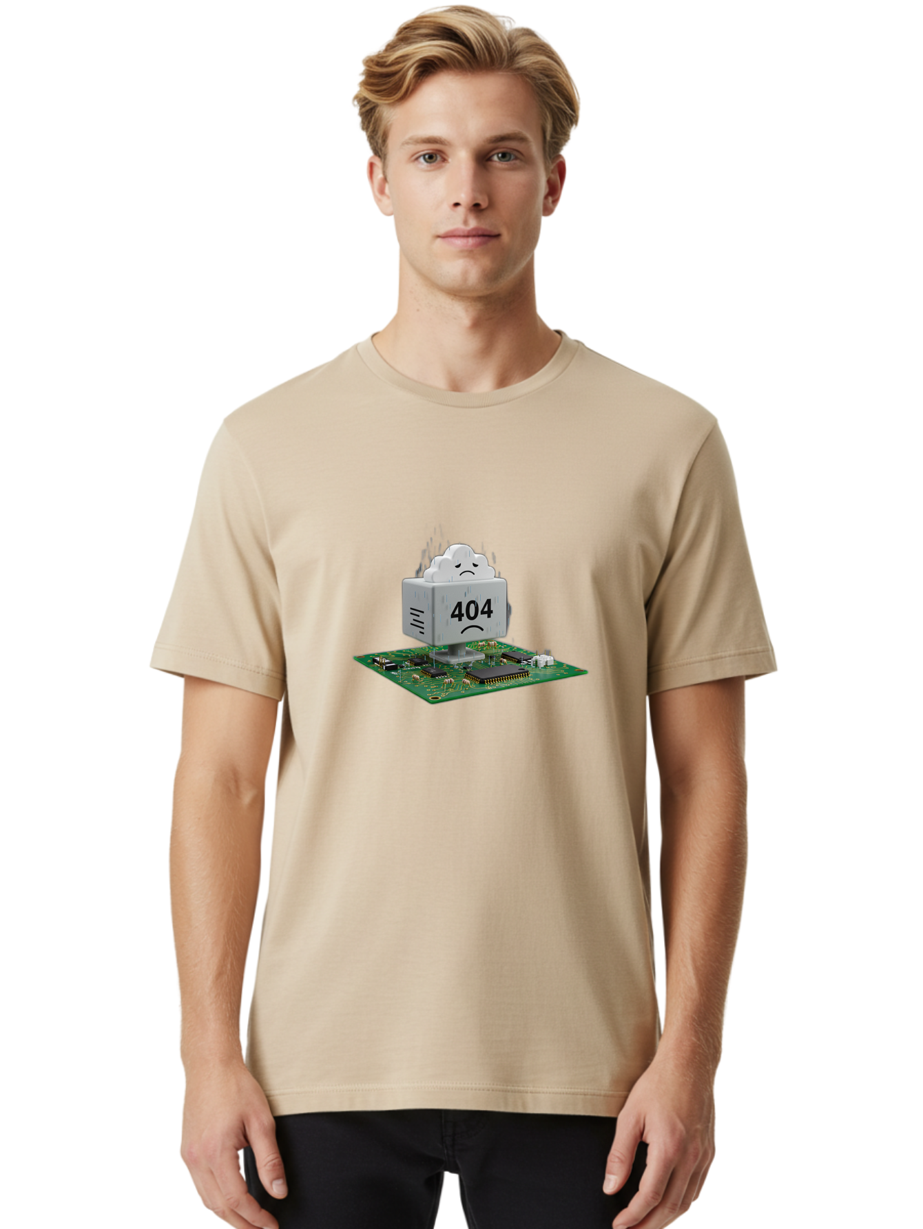 404-Error-10 Men'S Graphic Tee, 100% Cotton, Comfortable Casual Summer Wear, Machine Washable, 404 Error Message, Sad Cloud, Unhappy Face, Computer Hardware, Circuit Board, Error Code, Webpage Not Found, Broken Link, Digital Frustration, Baa074
