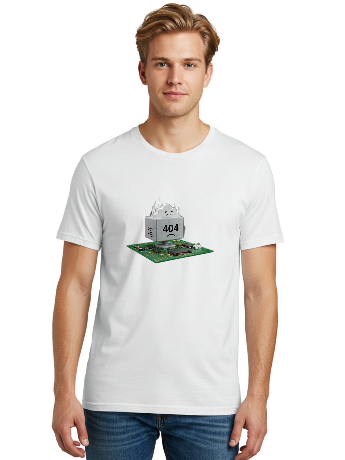 404-Error-10 Men'S Graphic Tee, 100% Cotton, Comfortable Casual Summer Wear, Machine Washable, 404 Error Message, Sad Cloud, Unhappy Face, Computer Hardware, Circuit Board, Error Code, Webpage Not Found, Broken Link, Digital Frustration, Baa074 26