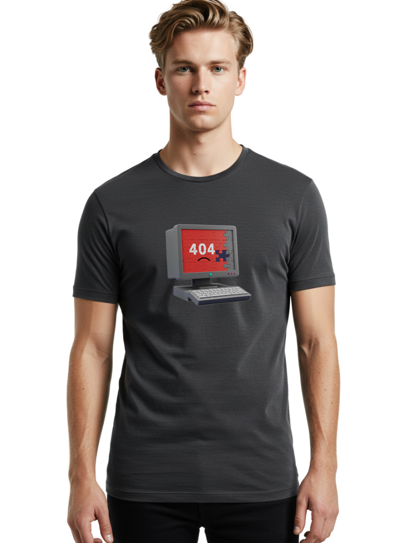 404-Error-11 Men'S Graphic Tee, 100% Cotton, Comfortable Casual Summer Wear, Machine Washable, Computer Monitor Displaying 404 Error, Jigsaw Puzzle Pieces, Error Message, Broken Screen, Technical Issue, Puzzle Pieces Falling Apart, Baa075 20