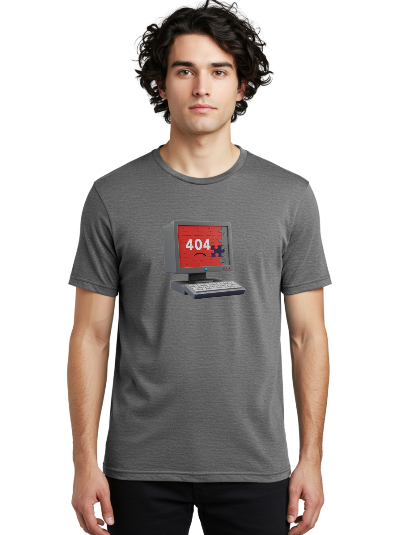404-Error-11 Men'S Graphic Tee, 100% Cotton, Comfortable Casual Summer Wear, Machine Washable, Computer Monitor Displaying 404 Error, Jigsaw Puzzle Pieces, Error Message, Broken Screen, Technical Issue, Puzzle Pieces Falling Apart, Baa075 12