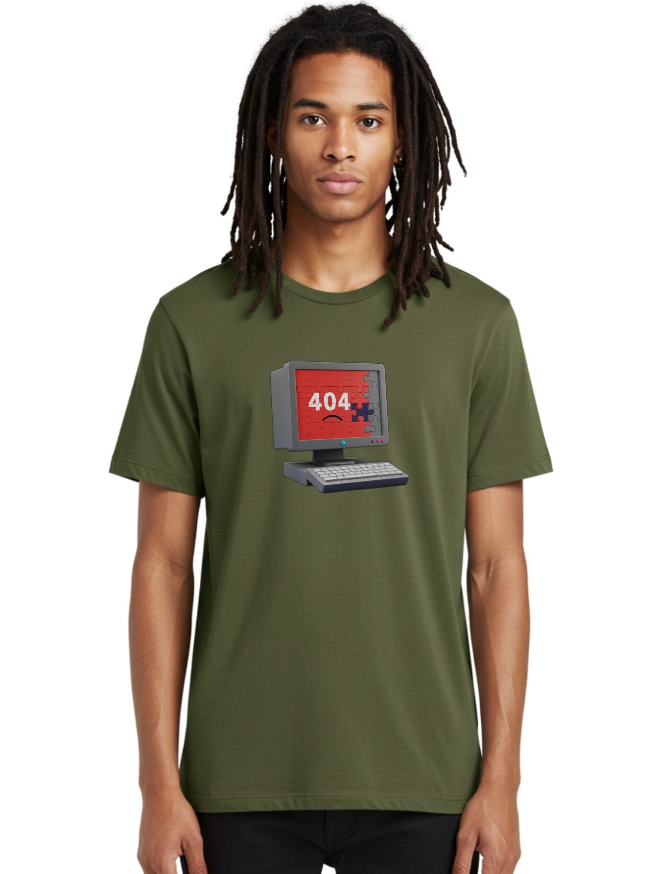 404-Error-11 Men'S Graphic Tee, 100% Cotton, Comfortable Casual Summer Wear, Machine Washable, Computer Monitor Displaying 404 Error, Jigsaw Puzzle Pieces, Error Message, Broken Screen, Technical Issue, Puzzle Pieces Falling Apart, Baa075 29