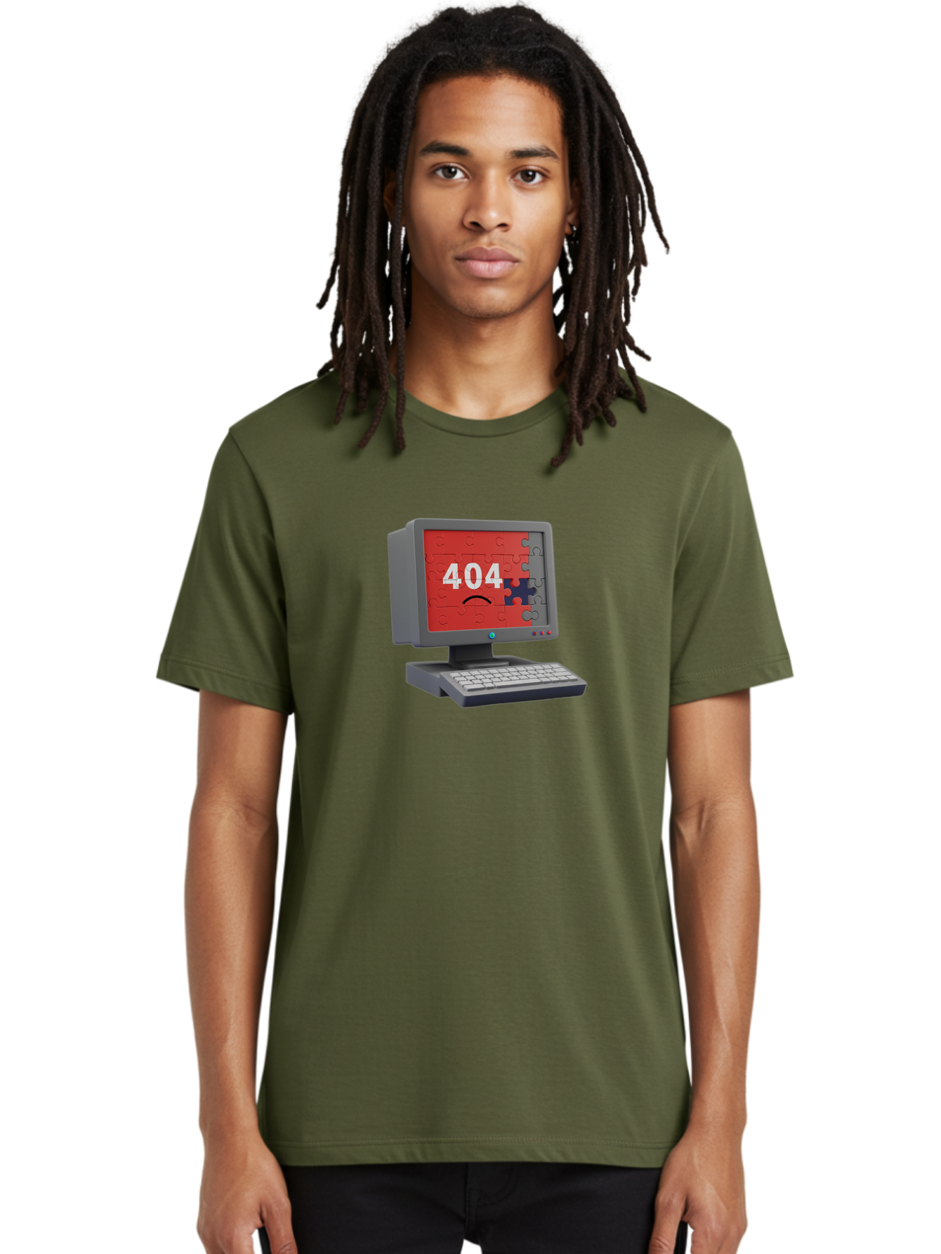 404-Error-11 Men'S Graphic Tee, 100% Cotton, Comfortable Casual Summer Wear, Machine Washable, Computer Monitor Displaying 404 Error, Jigsaw Puzzle Pieces, Error Message, Broken Screen, Technical Issue, Puzzle Pieces Falling Apart, Baa075 4