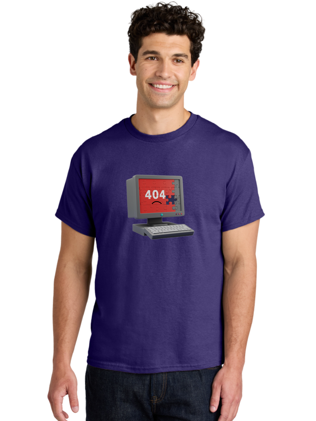 404-Error-11 Men'S Graphic Tee, 100% Cotton, Comfortable Casual Summer Wear, Machine Washable, Computer Monitor Displaying 404 Error, Jigsaw Puzzle Pieces, Error Message, Broken Screen, Technical Issue, Puzzle Pieces Falling Apart, Baa075 24