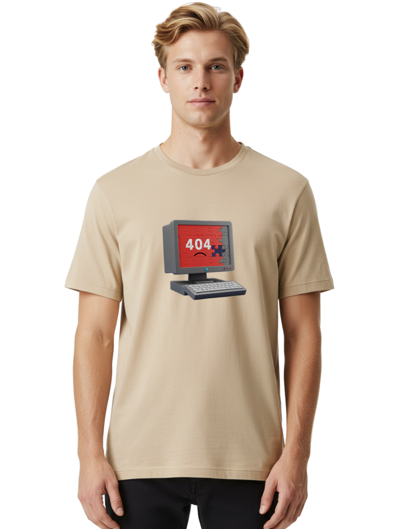 404-Error-11 Men'S Graphic Tee, 100% Cotton, Comfortable Casual Summer Wear, Machine Washable, Computer Monitor Displaying 404 Error, Jigsaw Puzzle Pieces, Error Message, Broken Screen, Technical Issue, Puzzle Pieces Falling Apart, Baa075 28