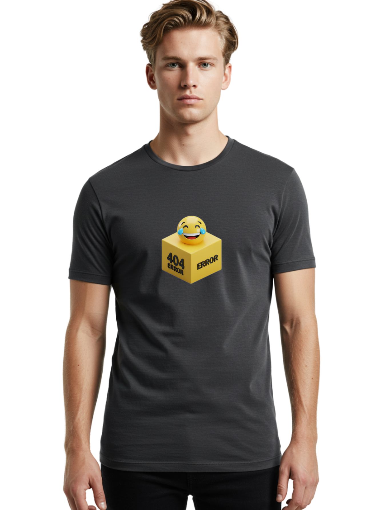 404-Error-3 Men'S Graphic Tee, 100% Cotton, Comfortable Casual Summer Wear, Machine Washable, 404 Error, Error Message, Laughing Emoji, 3D Rendering, Humor, Comedy, Website Error, Webpage Not Found, Crying Laughing Face, Humorous 404 Baa077 28