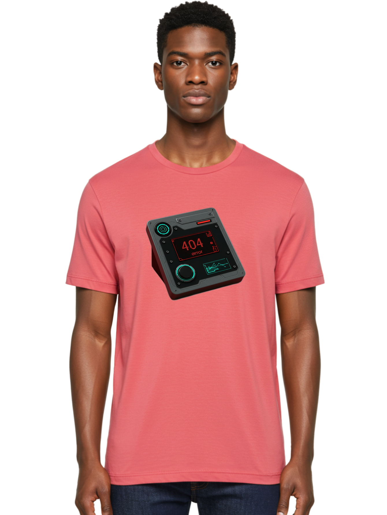 404-Error-4 Men'S Graphic Tee, 100% Cotton, Comfortable Casual Summer Wear, Machine Washable, Futuristic Device, 404 Error Message, Neon Lights, Digital Display, Error Screen, Cyberpunk Technology, Glitchy Interface, High-Tech Gadget Baa078 30