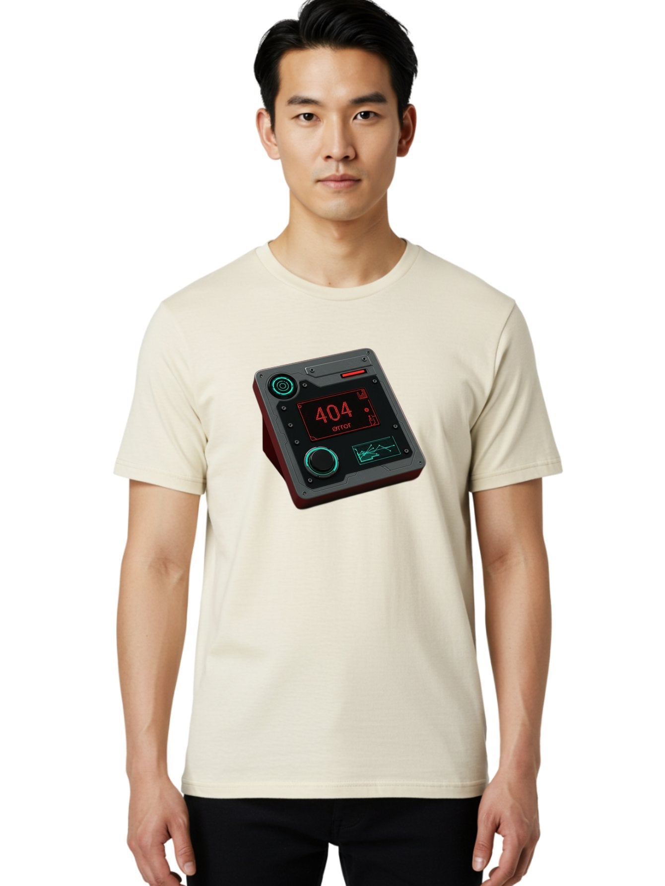 404-Error-4 Men'S Graphic Tee, 100% Cotton, Comfortable Casual Summer Wear, Machine Washable, Futuristic Device, 404 Error Message, Neon Lights, Digital Display, Error Screen, Cyberpunk Technology, Glitchy Interface, High-Tech Gadget Baa078 16