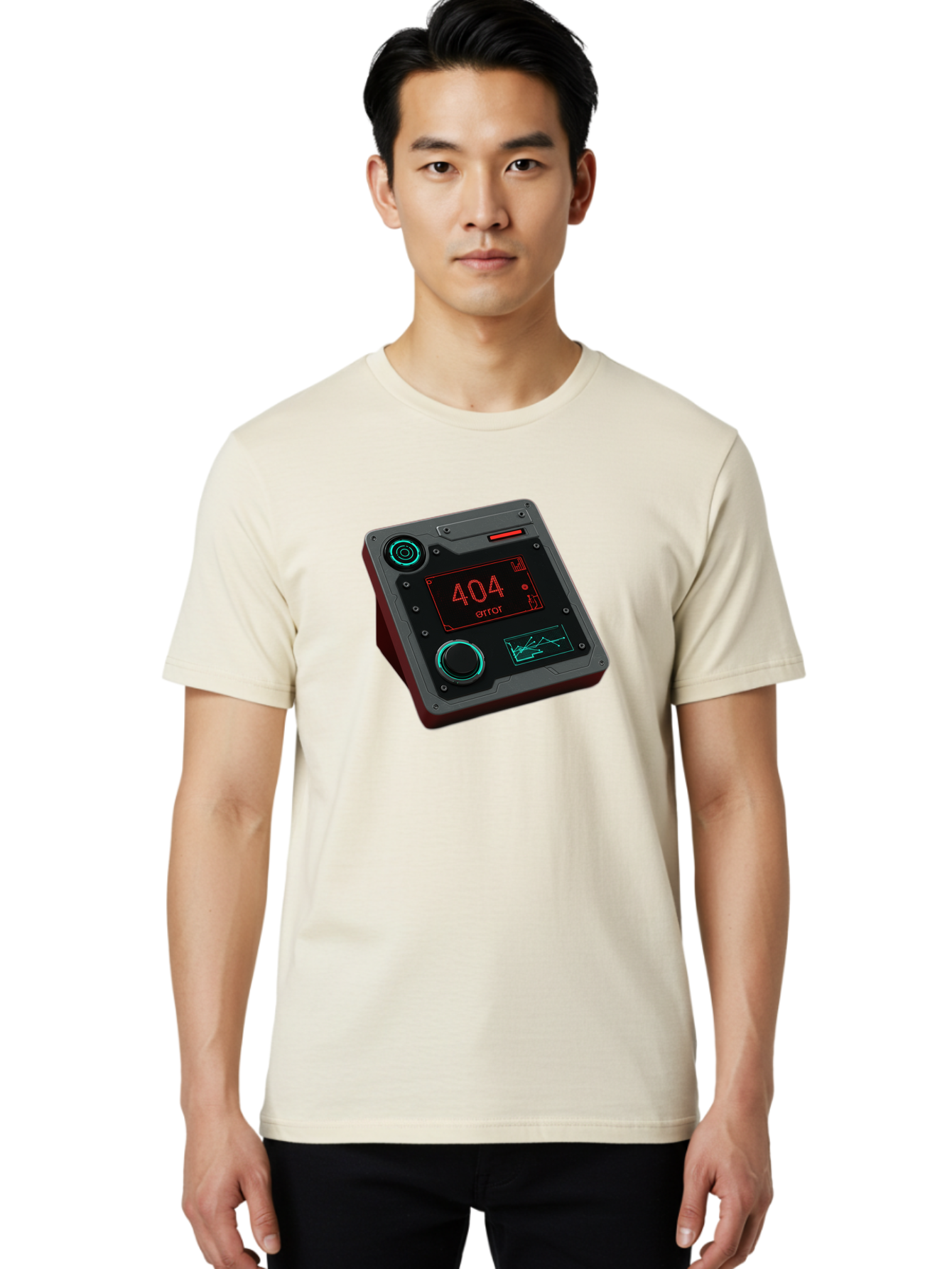 404-Error-4 Men'S Graphic Tee, 100% Cotton, Comfortable Casual Summer Wear, Machine Washable, Futuristic Device, 404 Error Message, Neon Lights, Digital Display, Error Screen, Cyberpunk Technology, Glitchy Interface, High-Tech Gadget Baa078 26