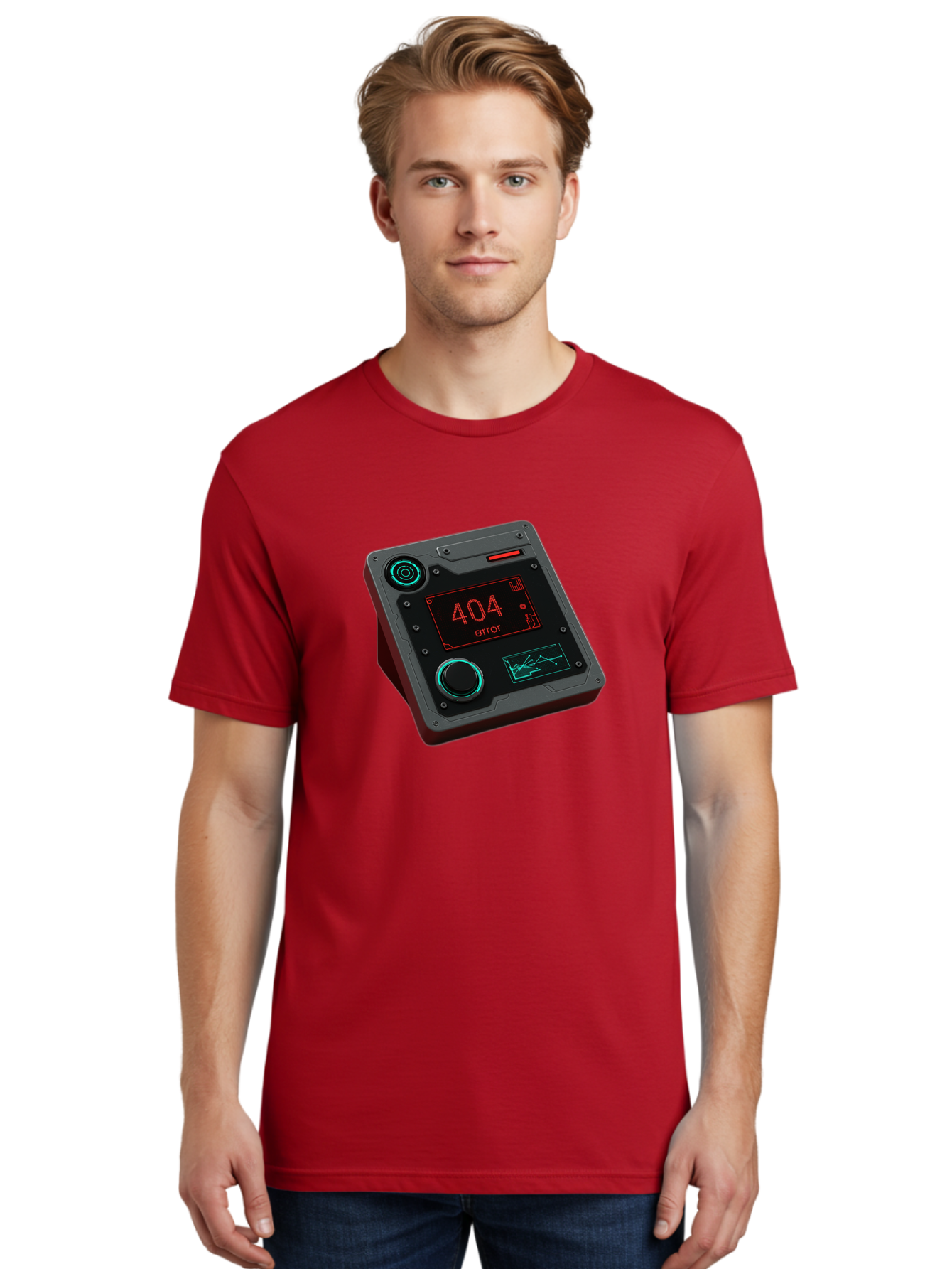 404-Error-4 Men'S Graphic Tee, 100% Cotton, Comfortable Casual Summer Wear, Machine Washable, Futuristic Device, 404 Error Message, Neon Lights, Digital Display, Error Screen, Cyberpunk Technology, Glitchy Interface, High-Tech Gadget Baa078 24