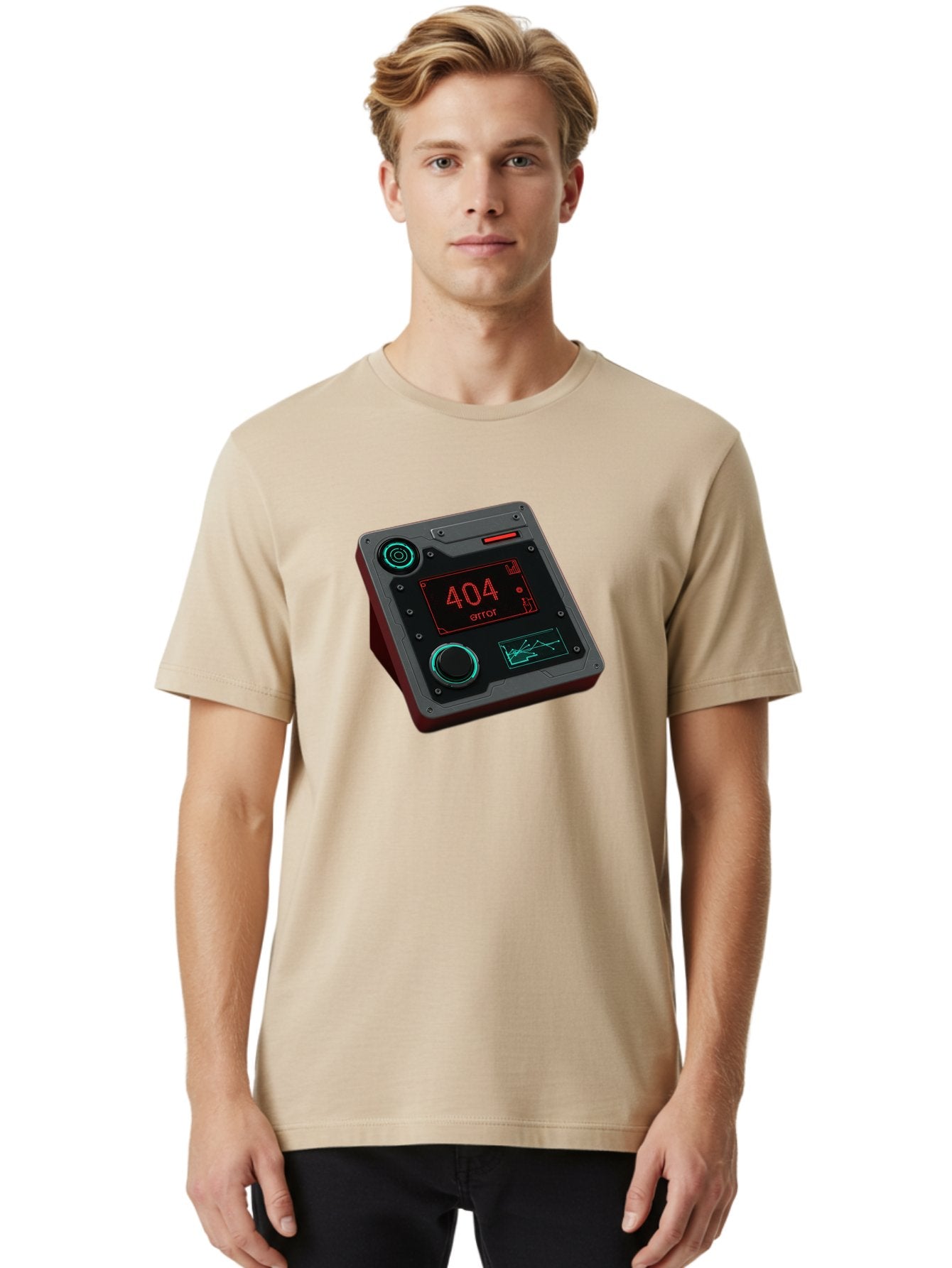 404-Error-4 Men'S Graphic Tee, 100% Cotton, Comfortable Casual Summer Wear, Machine Washable, Futuristic Device, 404 Error Message, Neon Lights, Digital Display, Error Screen, Cyberpunk Technology, Glitchy Interface, High-Tech Gadget Baa078 21
