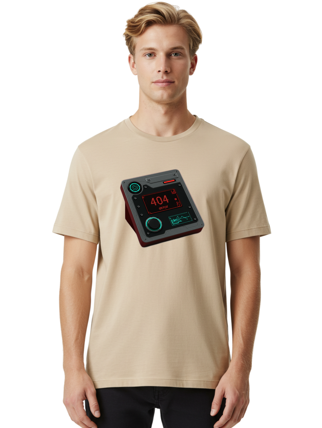 404-Error-4 Men'S Graphic Tee, 100% Cotton, Comfortable Casual Summer Wear, Machine Washable, Futuristic Device, 404 Error Message, Neon Lights, Digital Display, Error Screen, Cyberpunk Technology, Glitchy Interface, High-Tech Gadget Baa078 20