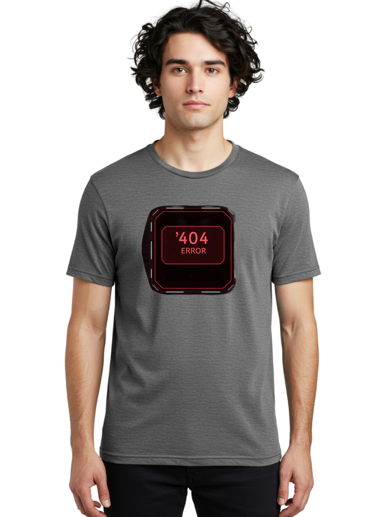 404-Error-5 Men'S Graphic Tee, 100% Cotton, Comfortable Casual Summer Wear, Machine Washable, 404 Error Message, Error Page, Website Error, Page Not Found, Futuristic Design, Digital Glitch, Red Neon Lights, Cyberpunk Aesthetic, Baa079 4