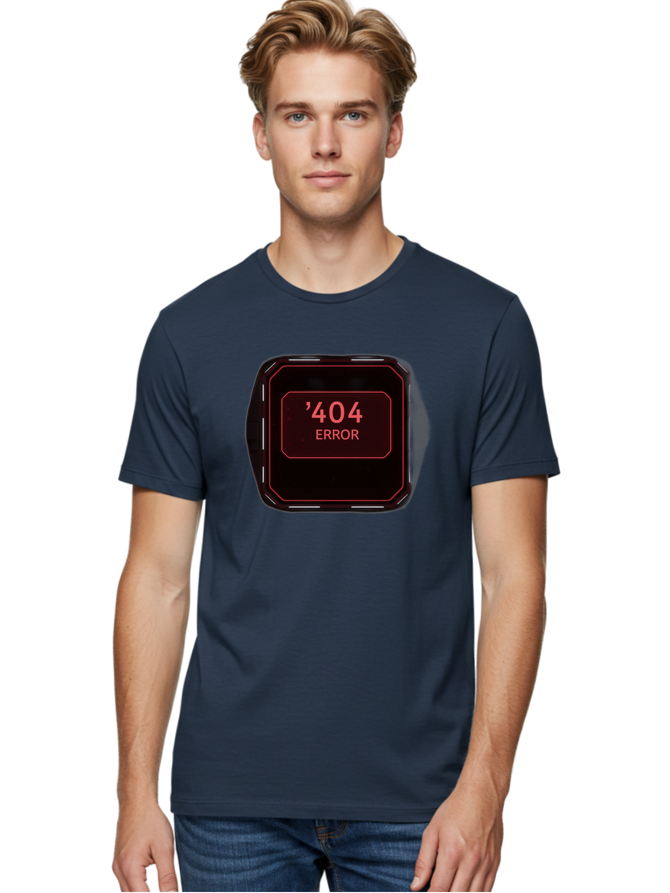 404-Error-5 Men'S Graphic Tee, 100% Cotton, Comfortable Casual Summer Wear, Machine Washable, 404 Error Message, Error Page, Website Error, Page Not Found, Futuristic Design, Digital Glitch, Red Neon Lights, Cyberpunk Aesthetic, Baa079 8
