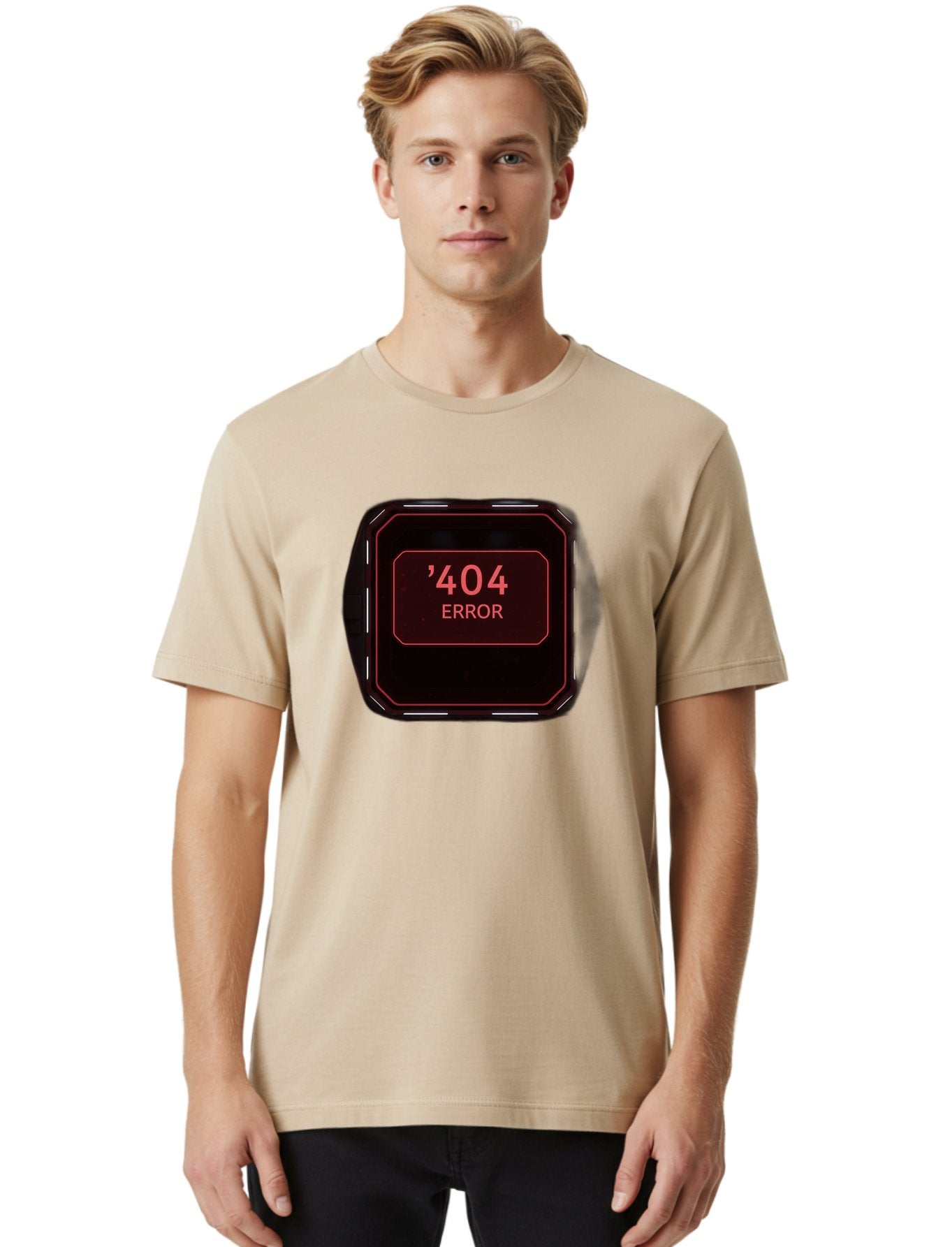 404-Error-5 Men'S Graphic Tee, 100% Cotton, Comfortable Casual Summer Wear, Machine Washable, 404 Error Message, Error Page, Website Error, Page Not Found, Futuristic Design, Digital Glitch, Red Neon Lights, Cyberpunk Aesthetic, Baa079 30