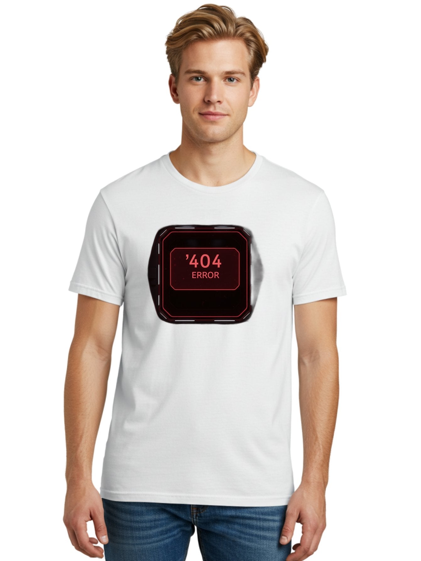 404-Error-5 Men'S Graphic Tee, 100% Cotton, Comfortable Casual Summer Wear, Machine Washable, 404 Error Message, Error Page, Website Error, Page Not Found, Futuristic Design, Digital Glitch, Red Neon Lights, Cyberpunk Aesthetic, Baa079 22