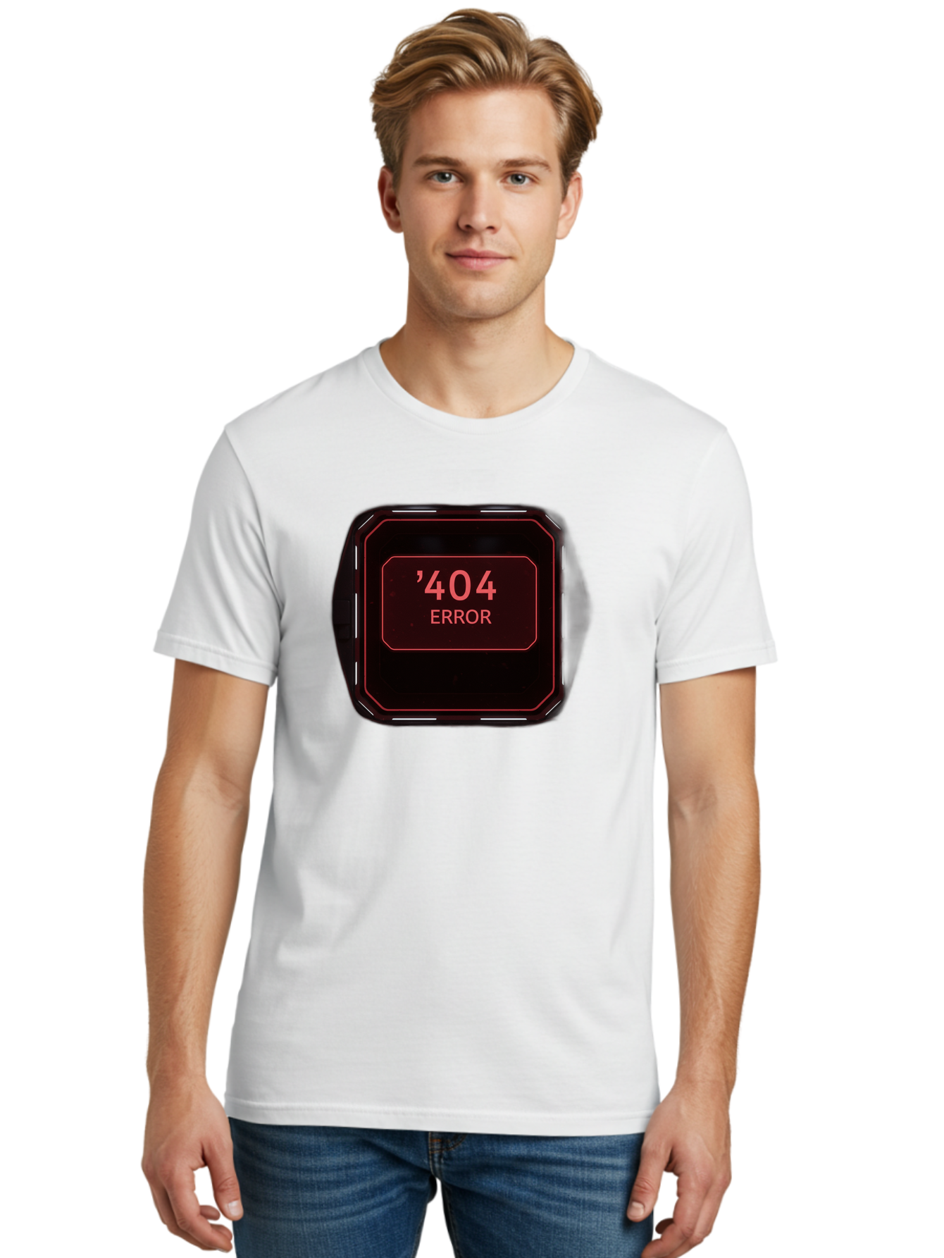 404-Error-5 Men'S Graphic Tee, 100% Cotton, Comfortable Casual Summer Wear, Machine Washable, 404 Error Message, Error Page, Website Error, Page Not Found, Futuristic Design, Digital Glitch, Red Neon Lights, Cyberpunk Aesthetic, Baa079 18