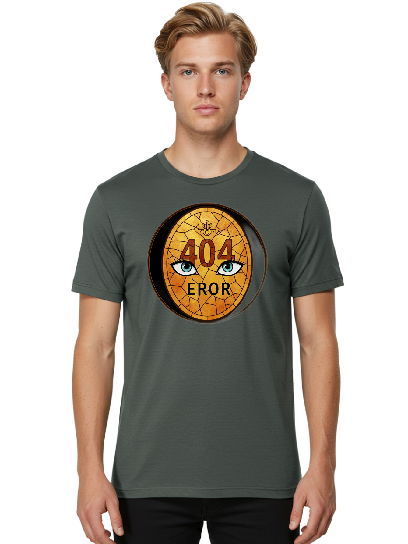 404-Error-7 Men'S Graphic Tee, 100% Cotton, Comfortable Casual Summer Wear, Machine Washable, 404 Error Message, Stained Glass Art, Mysterious Eyes, Website Error, Broken Link, Technical Issue, Surreal Design, Eye-Catching Graphic, Baa081 28