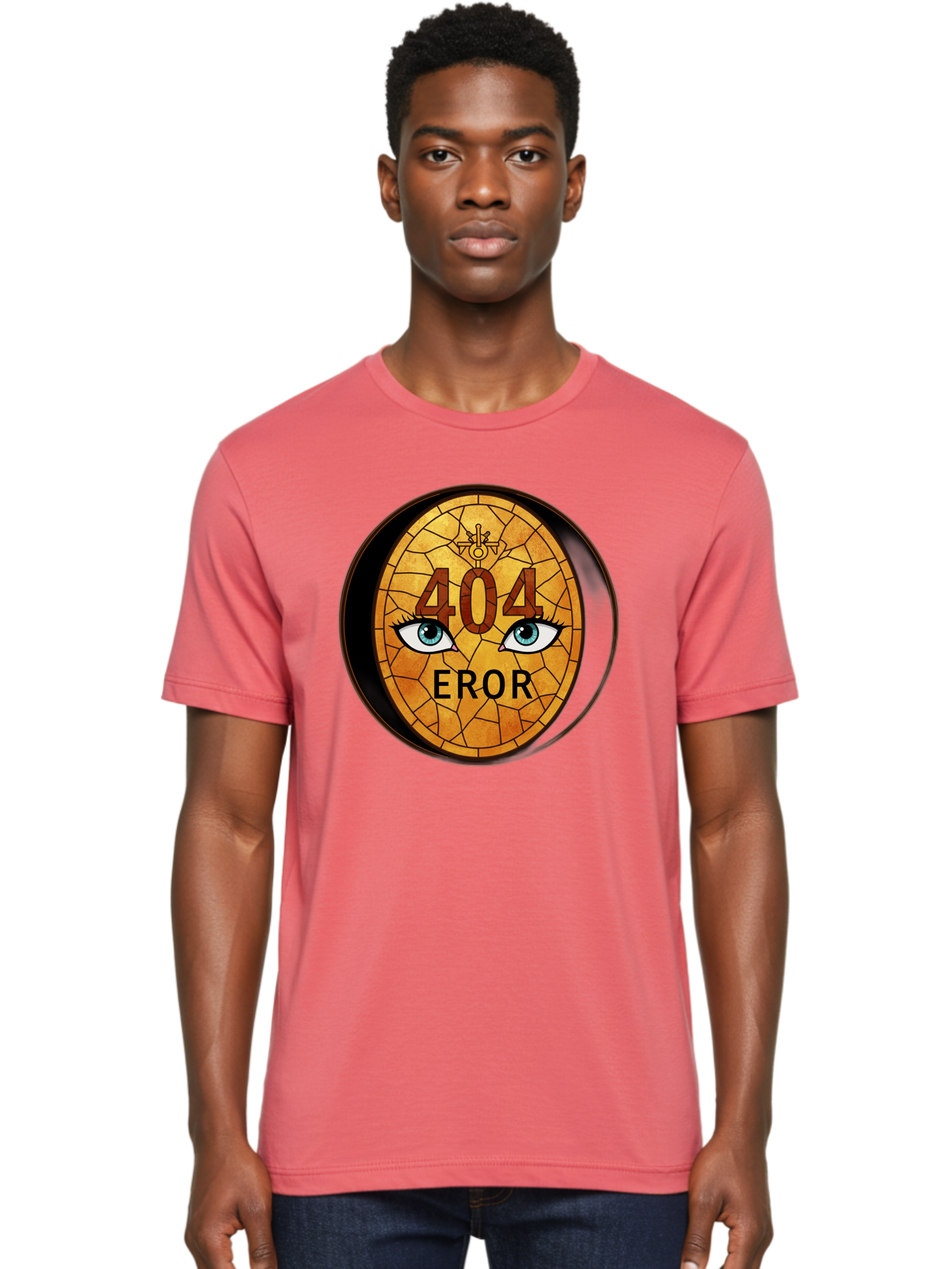 404-Error-7 Men'S Graphic Tee, 100% Cotton, Comfortable Casual Summer Wear, Machine Washable, 404 Error Message, Stained Glass Art, Mysterious Eyes, Website Error, Broken Link, Technical Issue, Surreal Design, Eye-Catching Graphic, Baa081 6