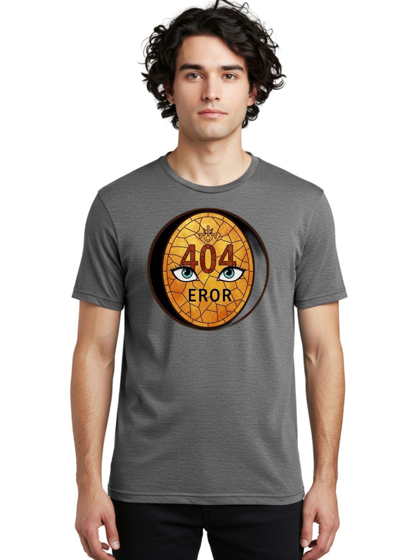404-Error-7 Men'S Graphic Tee, 100% Cotton, Comfortable Casual Summer Wear, Machine Washable, 404 Error Message, Stained Glass Art, Mysterious Eyes, Website Error, Broken Link, Technical Issue, Surreal Design, Eye-Catching Graphic, Baa081 19