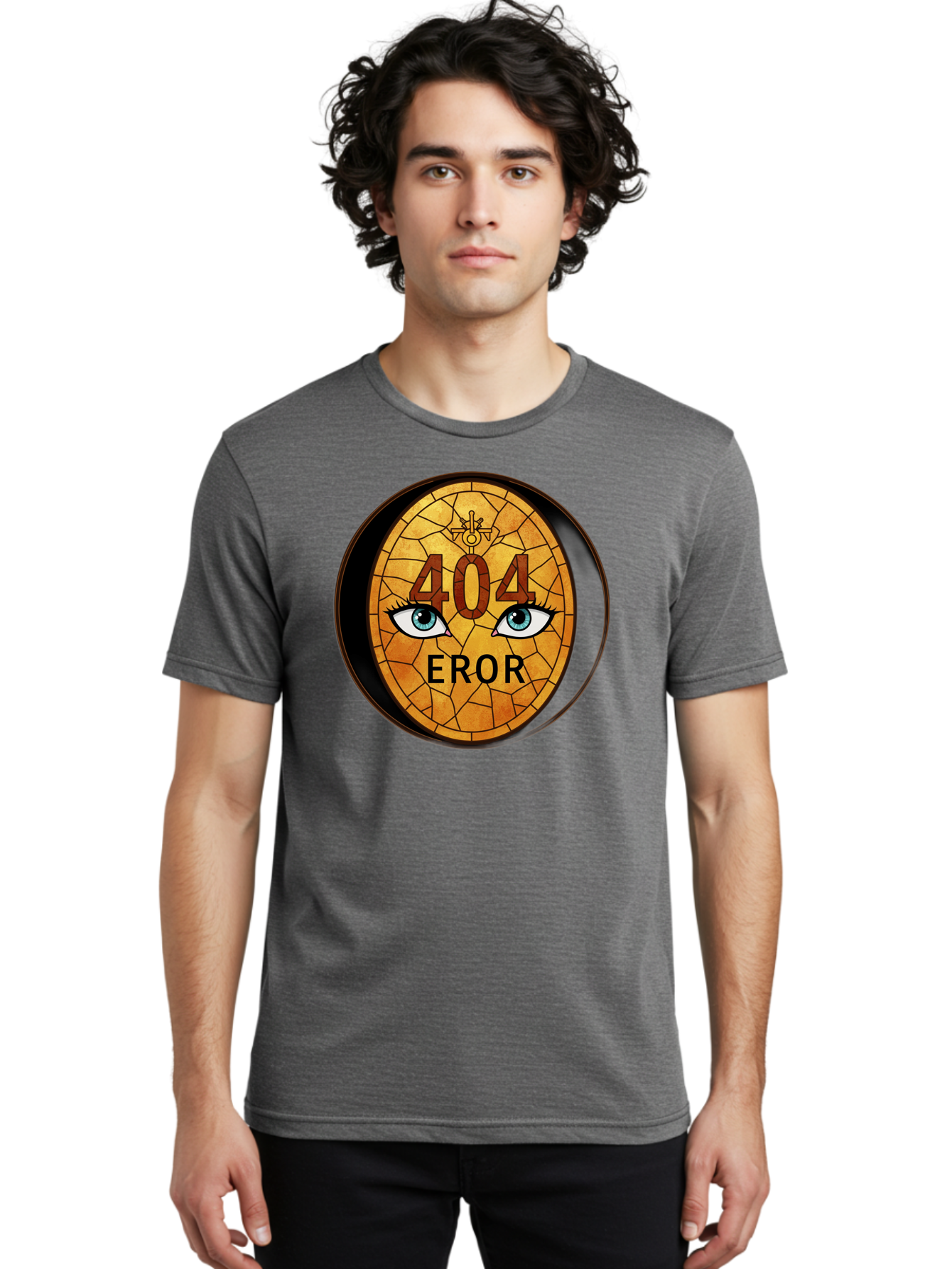 404-Error-7 Men'S Graphic Tee, 100% Cotton, Comfortable Casual Summer Wear, Machine Washable, 404 Error Message, Stained Glass Art, Mysterious Eyes, Website Error, Broken Link, Technical Issue, Surreal Design, Eye-Catching Graphic, Baa081 22