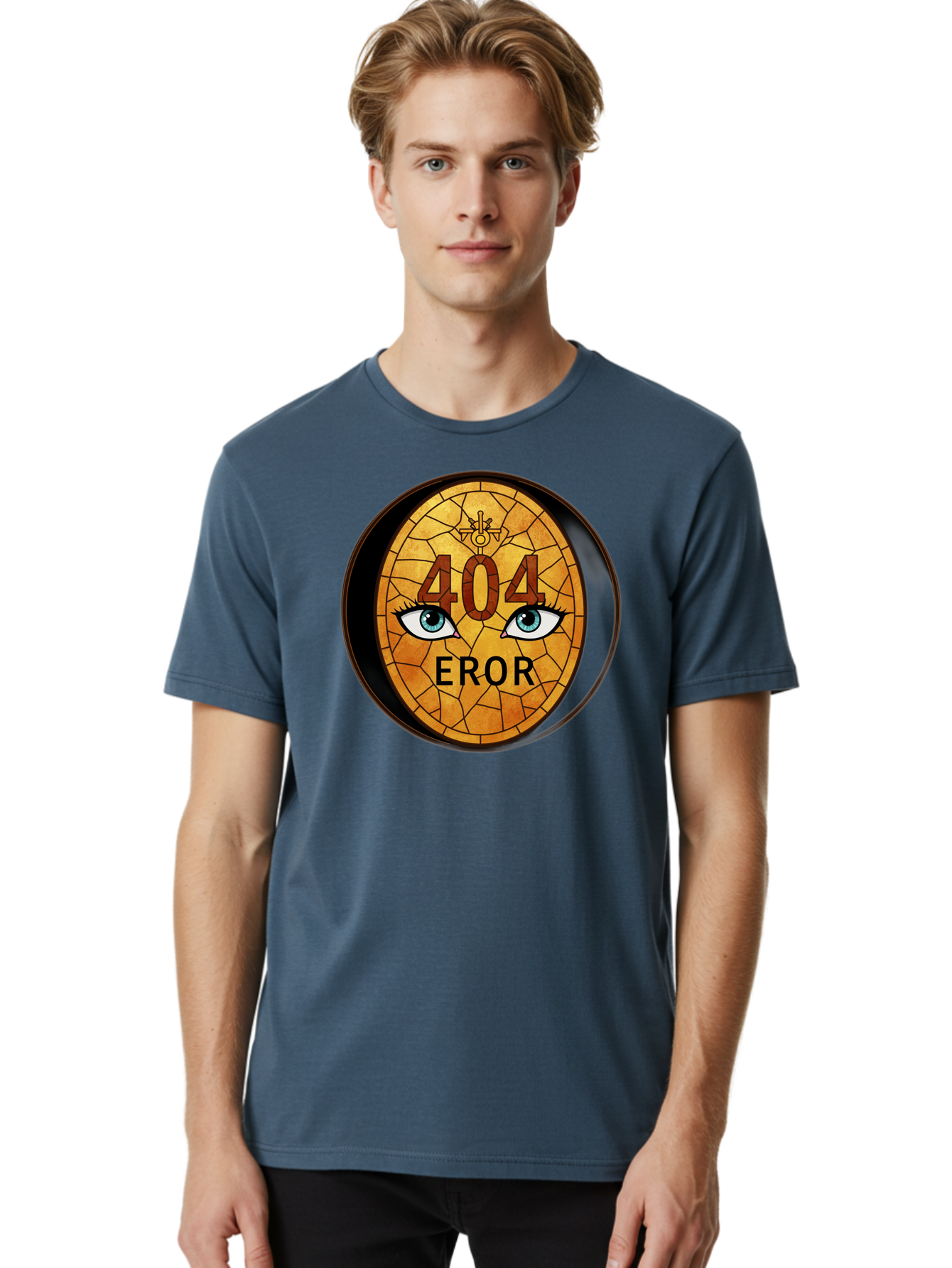 404-Error-7 Men'S Graphic Tee, 100% Cotton, Comfortable Casual Summer Wear, Machine Washable, 404 Error Message, Stained Glass Art, Mysterious Eyes, Website Error, Broken Link, Technical Issue, Surreal Design, Eye-Catching Graphic, Baa081 12