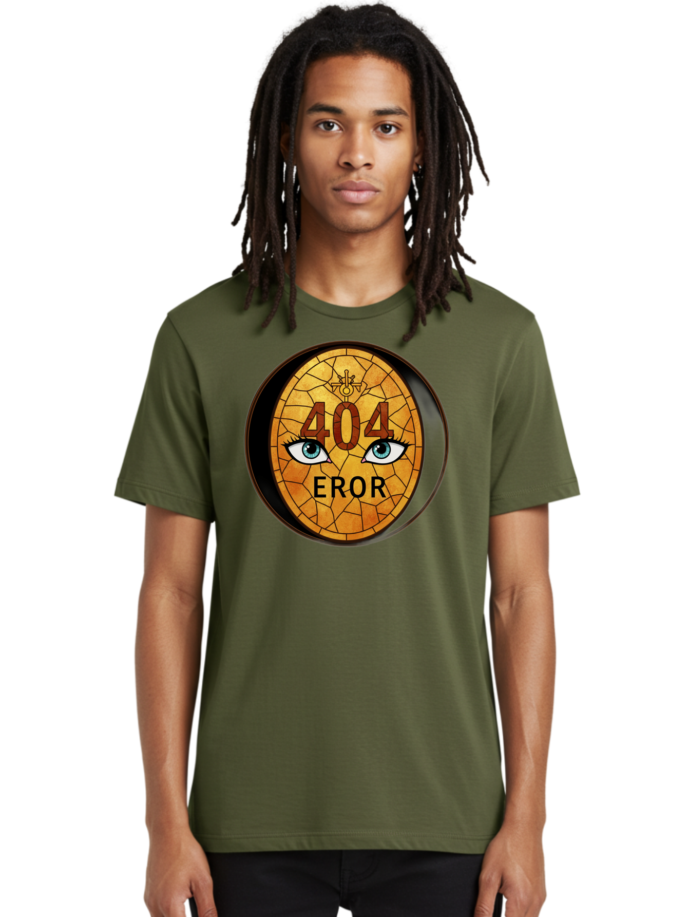 404-Error-7 Men'S Graphic Tee, 100% Cotton, Comfortable Casual Summer Wear, Machine Washable, 404 Error Message, Stained Glass Art, Mysterious Eyes, Website Error, Broken Link, Technical Issue, Surreal Design, Eye-Catching Graphic, Baa081 18