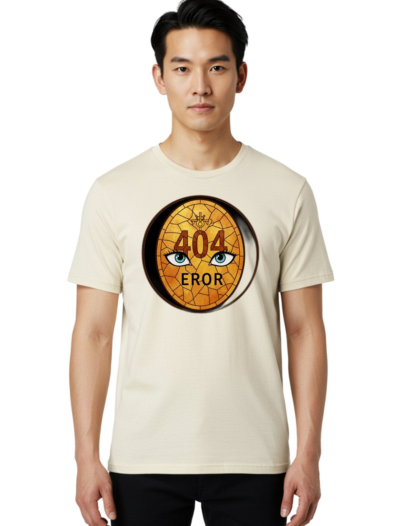 404-Error-7 Men'S Graphic Tee, 100% Cotton, Comfortable Casual Summer Wear, Machine Washable, 404 Error Message, Stained Glass Art, Mysterious Eyes, Website Error, Broken Link, Technical Issue, Surreal Design, Eye-Catching Graphic, Baa081 16
