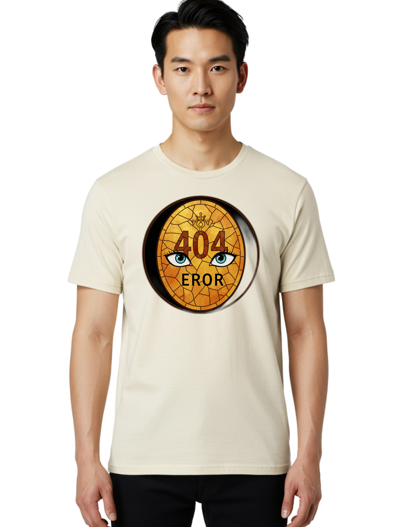 404-Error-7 Men'S Graphic Tee, 100% Cotton, Comfortable Casual Summer Wear, Machine Washable, 404 Error Message, Stained Glass Art, Mysterious Eyes, Website Error, Broken Link, Technical Issue, Surreal Design, Eye-Catching Graphic, Baa081 26