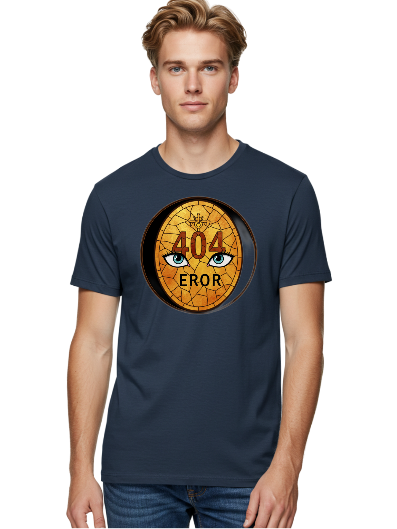 404-Error-7 Men'S Graphic Tee, 100% Cotton, Comfortable Casual Summer Wear, Machine Washable, 404 Error Message, Stained Glass Art, Mysterious Eyes, Website Error, Broken Link, Technical Issue, Surreal Design, Eye-Catching Graphic, Baa081 8