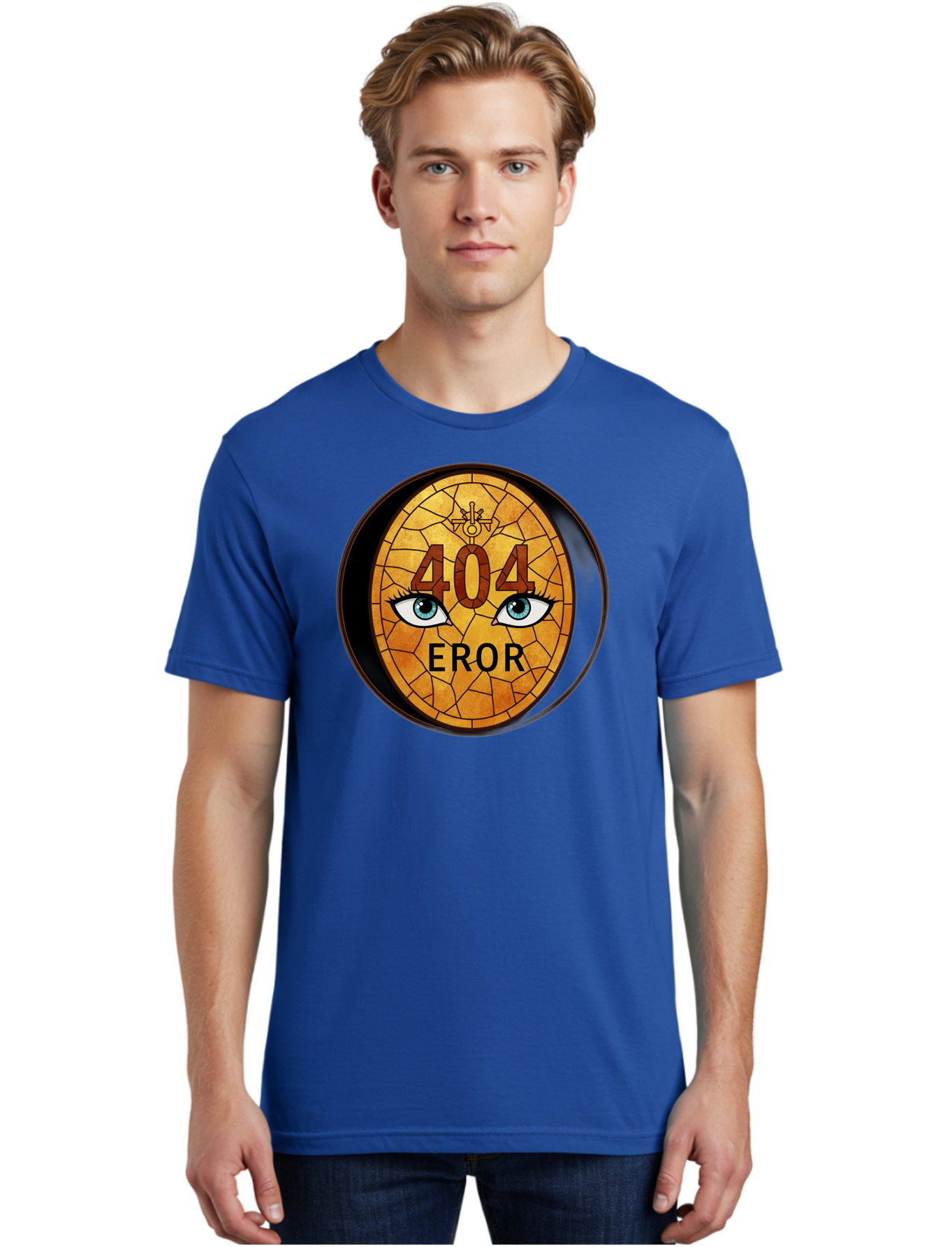 404-Error-7 Men'S Graphic Tee, 100% Cotton, Comfortable Casual Summer Wear, Machine Washable, 404 Error Message, Stained Glass Art, Mysterious Eyes, Website Error, Broken Link, Technical Issue, Surreal Design, Eye-Catching Graphic, Baa081 4