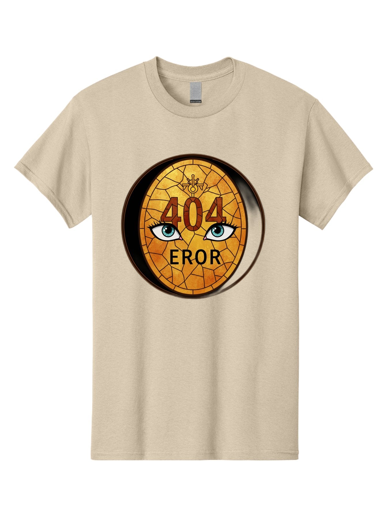 404-Error-7 Men'S Graphic Tee, 100% Cotton, Comfortable Casual Summer Wear, Machine Washable, 404 Error Message, Stained Glass Art, Mysterious Eyes, Website Error, Broken Link, Technical Issue, Surreal Design, Eye-Catching Graphic, Baa081