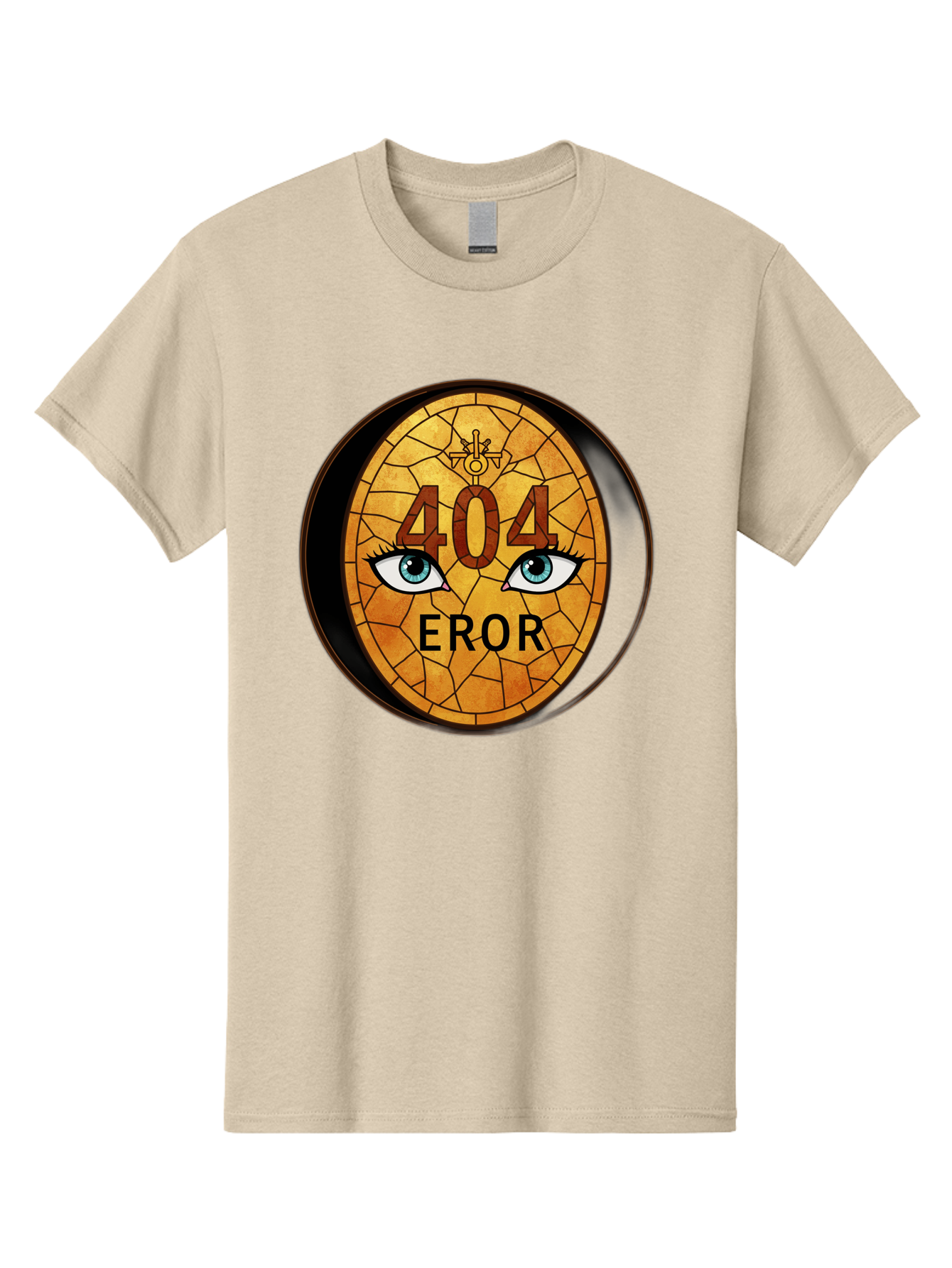 404-Error-7 Men'S Graphic Tee, 100% Cotton, Comfortable Casual Summer Wear, Machine Washable, 404 Error Message, Stained Glass Art, Mysterious Eyes, Website Error, Broken Link, Technical Issue, Surreal Design, Eye-Catching Graphic, Baa081 19