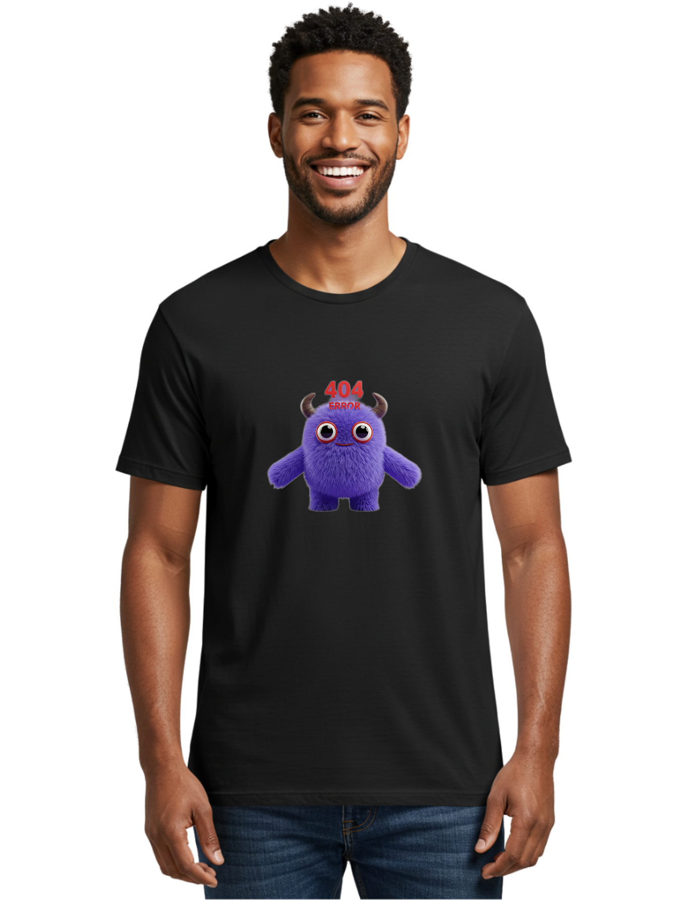 404-Error-9 Men'S Graphic Tee, 100% Cotton, Comfortable Casual Summer Wear, Machine Washable, Purple Monster With Horns, 404 Error Message, Cartoon Character, Funny Illustration, Error Page, Page Not Found, Playful Design, Whimsical Creature Baa083 20