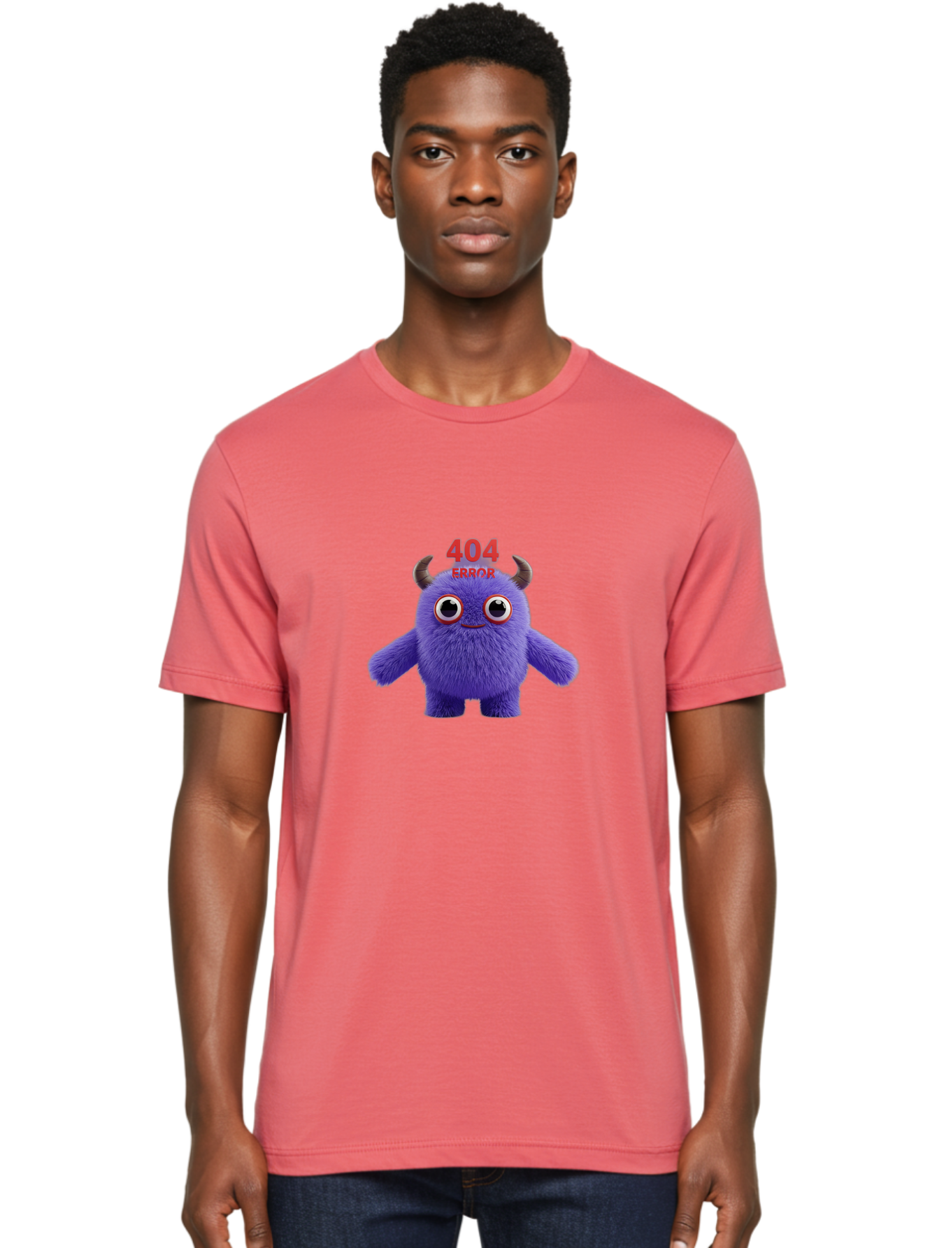 404-Error-9 Men'S Graphic Tee, 100% Cotton, Comfortable Casual Summer Wear, Machine Washable, Purple Monster With Horns, 404 Error Message, Cartoon Character, Funny Illustration, Error Page, Page Not Found, Playful Design, Whimsical Creature Baa083