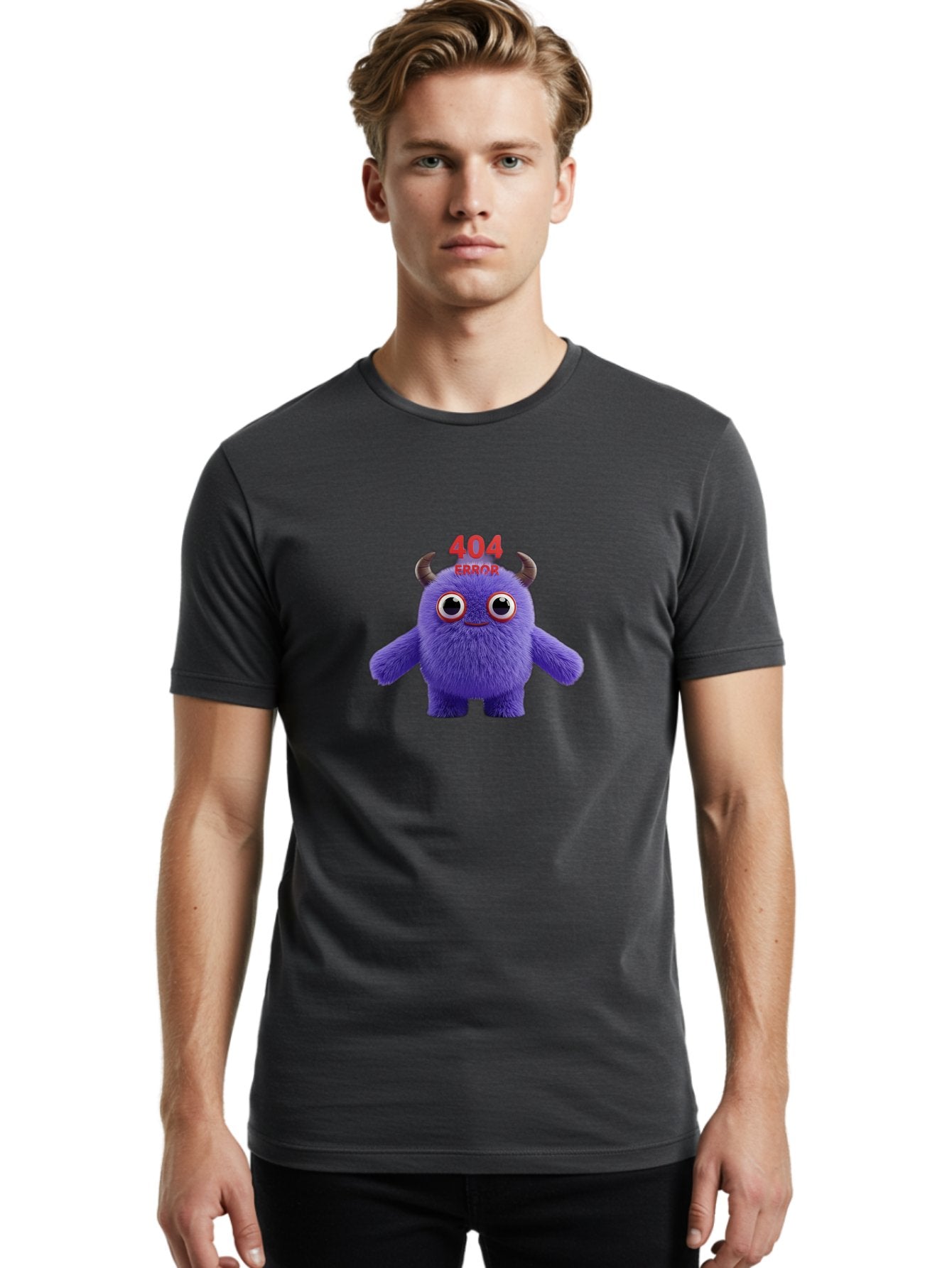404-Error-9 Men'S Graphic Tee, 100% Cotton, Comfortable Casual Summer Wear, Machine Washable, Purple Monster With Horns, 404 Error Message, Cartoon Character, Funny Illustration, Error Page, Page Not Found, Playful Design, Whimsical Creature Baa083 16