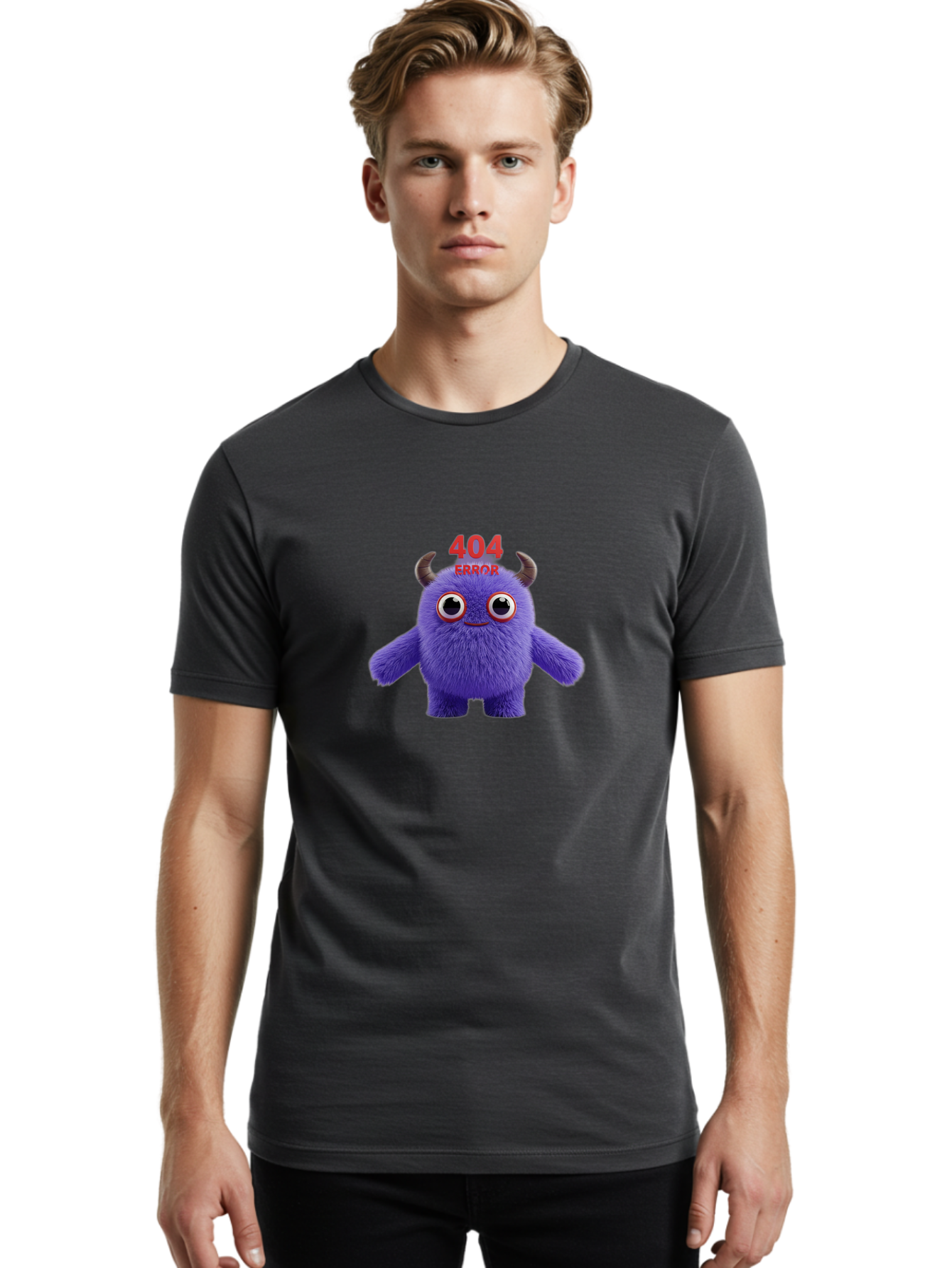 404-Error-9 Men'S Graphic Tee, 100% Cotton, Comfortable Casual Summer Wear, Machine Washable, Purple Monster With Horns, 404 Error Message, Cartoon Character, Funny Illustration, Error Page, Page Not Found, Playful Design, Whimsical Creature Baa083 26