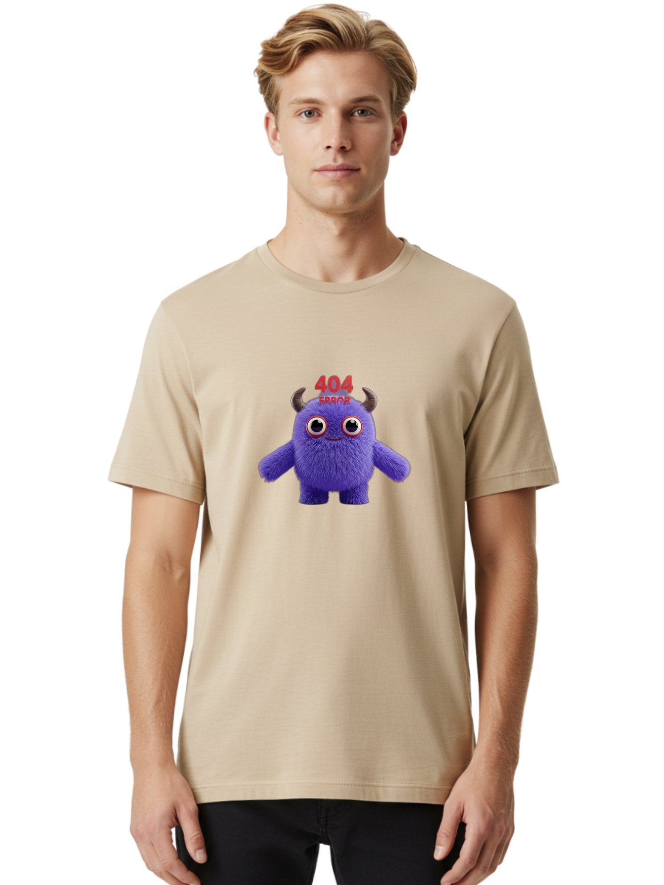 404-Error-9 Men'S Graphic Tee, 100% Cotton, Comfortable Casual Summer Wear, Machine Washable, Purple Monster With Horns, 404 Error Message, Cartoon Character, Funny Illustration, Error Page, Page Not Found, Playful Design, Whimsical Creature Baa083 24