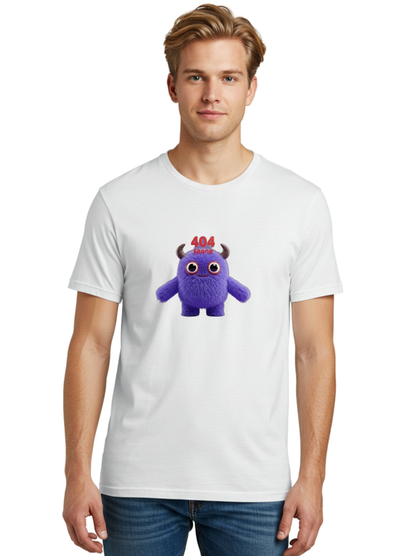 404-Error-9 Men'S Graphic Tee, 100% Cotton, Comfortable Casual Summer Wear, Machine Washable, Purple Monster With Horns, 404 Error Message, Cartoon Character, Funny Illustration, Error Page, Page Not Found, Playful Design, Whimsical Creature Baa083 17