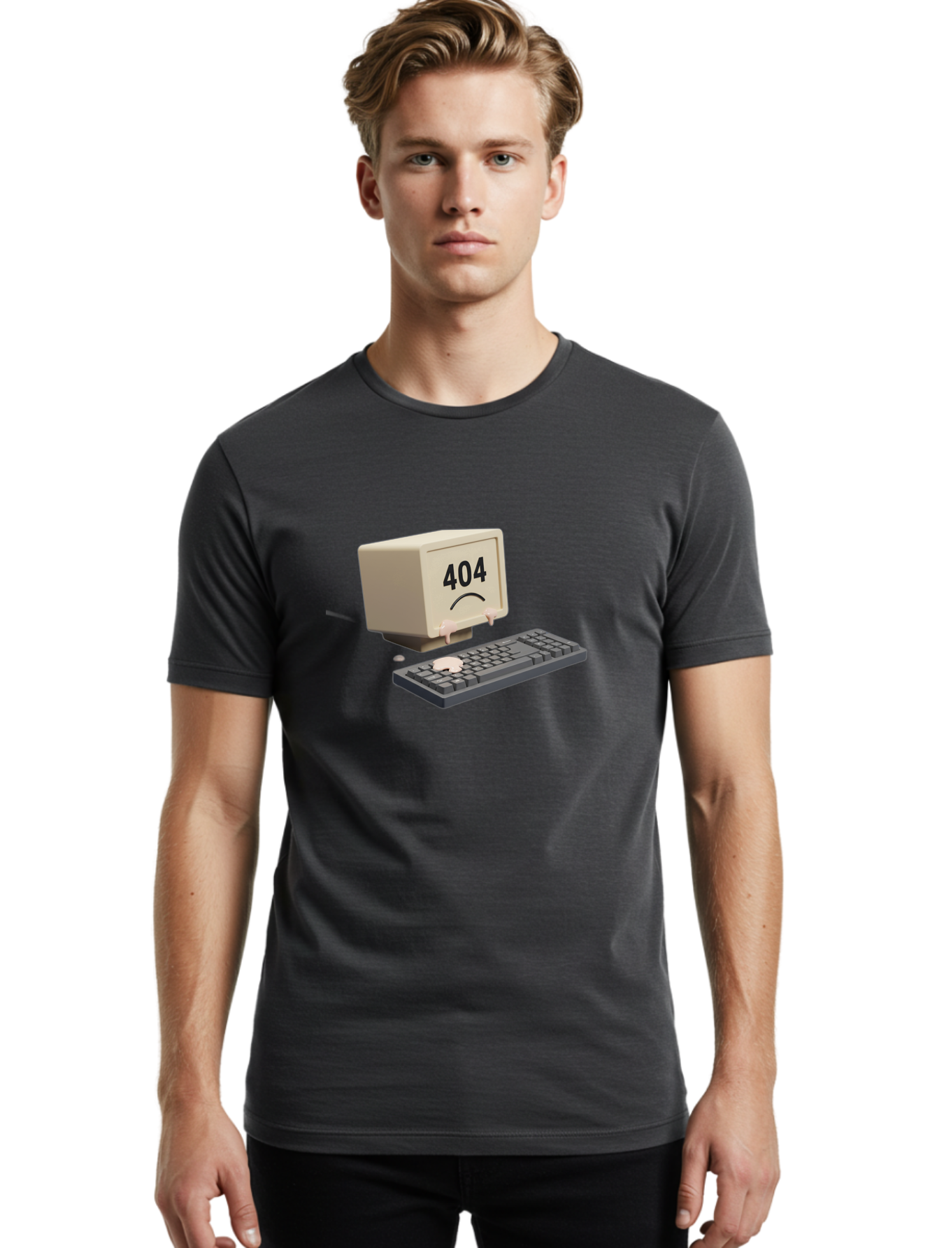 404-Error-Computer Men'S Graphic Tee, 100% Cotton, Comfortable Casual Summer Wear, Machine Washable, Computer Error, 404 Message, Frowning Face, Sad Computer, Technical Issue, Error Screen, Keyboard And Monitor, Digital Malfunction, Baa084 30
