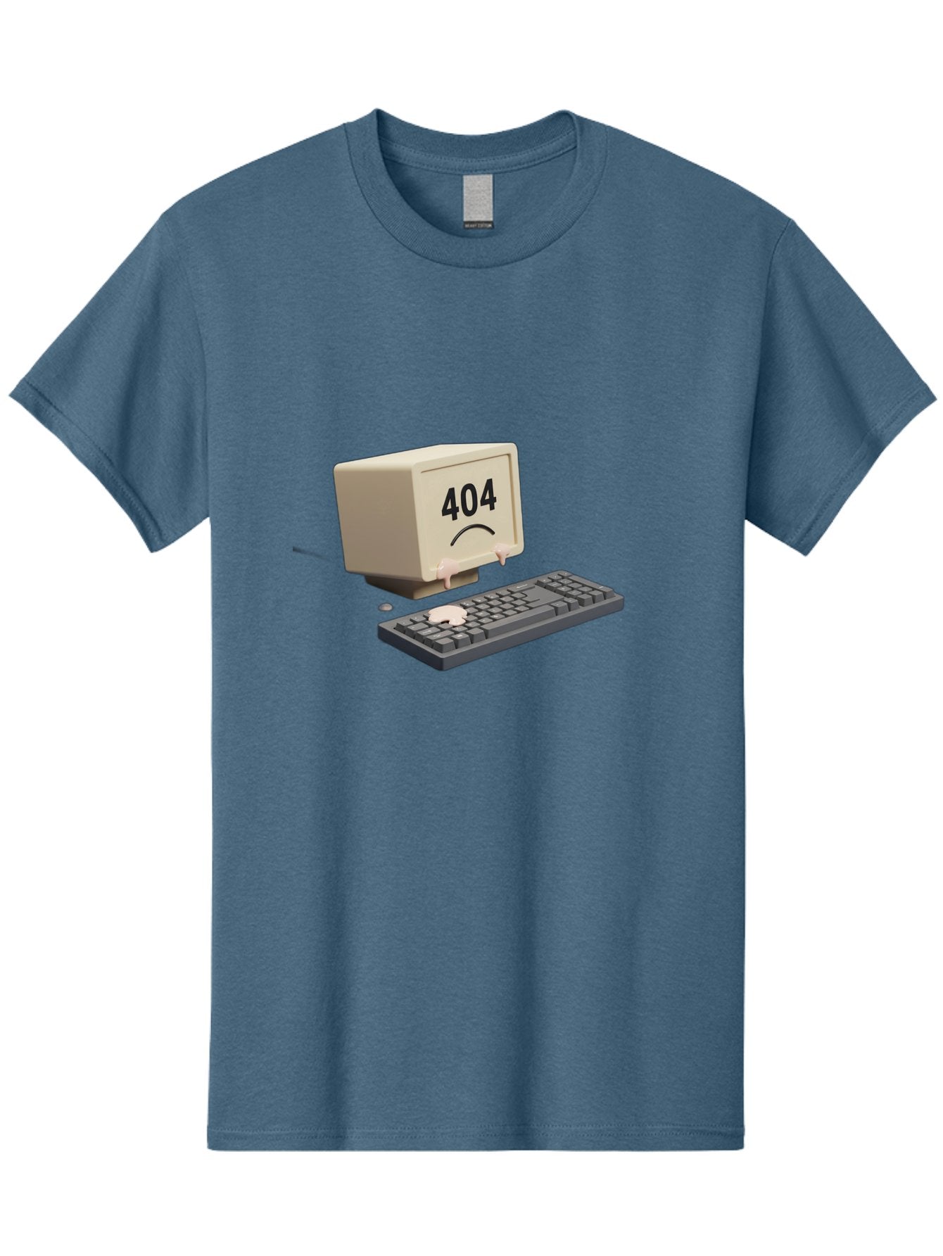 404-Error-Computer Men'S Graphic Tee, 100% Cotton, Comfortable Casual Summer Wear, Machine Washable, Computer Error, 404 Message, Frowning Face, Sad Computer, Technical Issue, Error Screen, Keyboard And Monitor, Digital Malfunction, Baa084