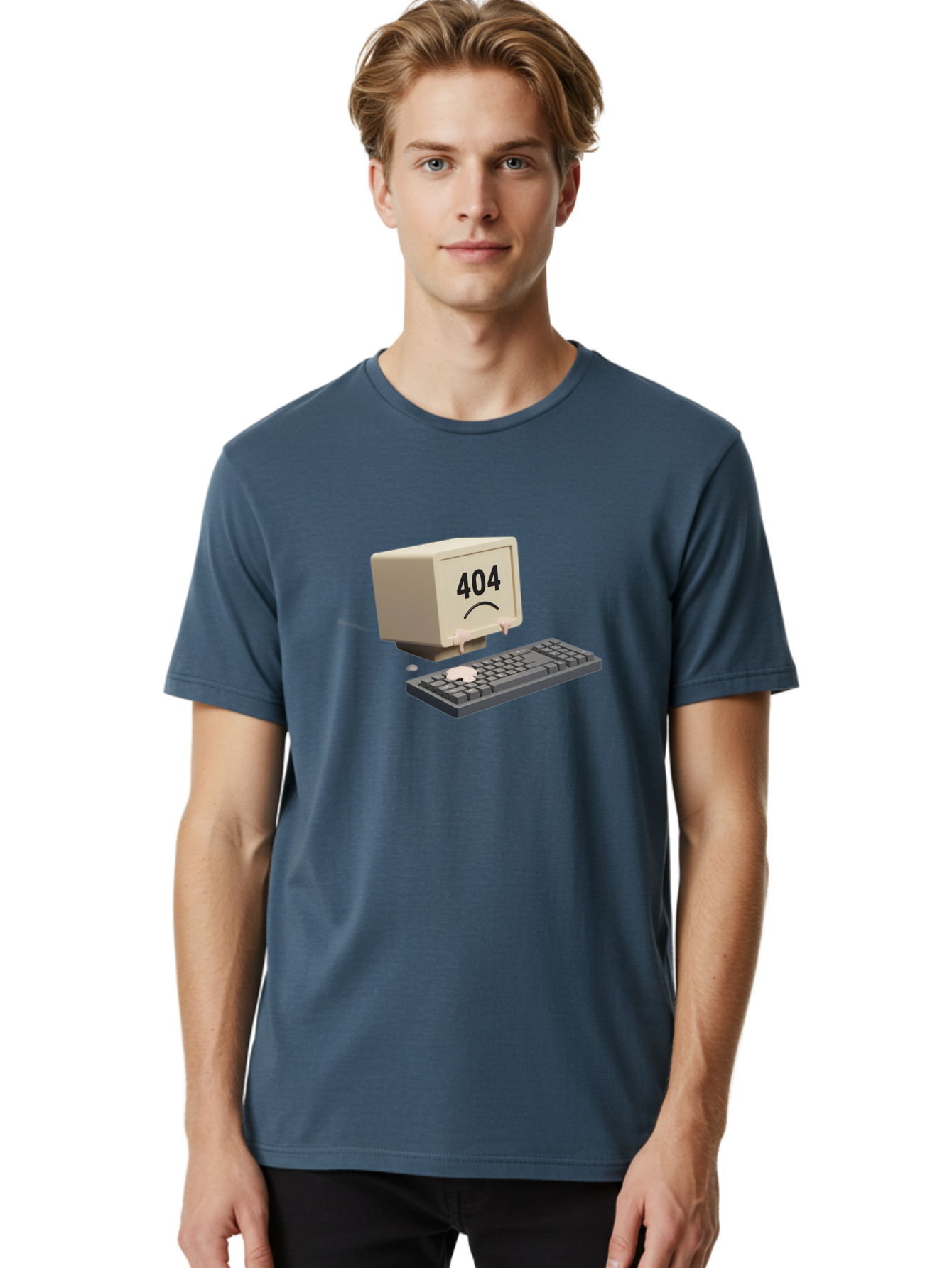 404-Error-Computer Men'S Graphic Tee, 100% Cotton, Comfortable Casual Summer Wear, Machine Washable, Computer Error, 404 Message, Frowning Face, Sad Computer, Technical Issue, Error Screen, Keyboard And Monitor, Digital Malfunction, Baa084 20