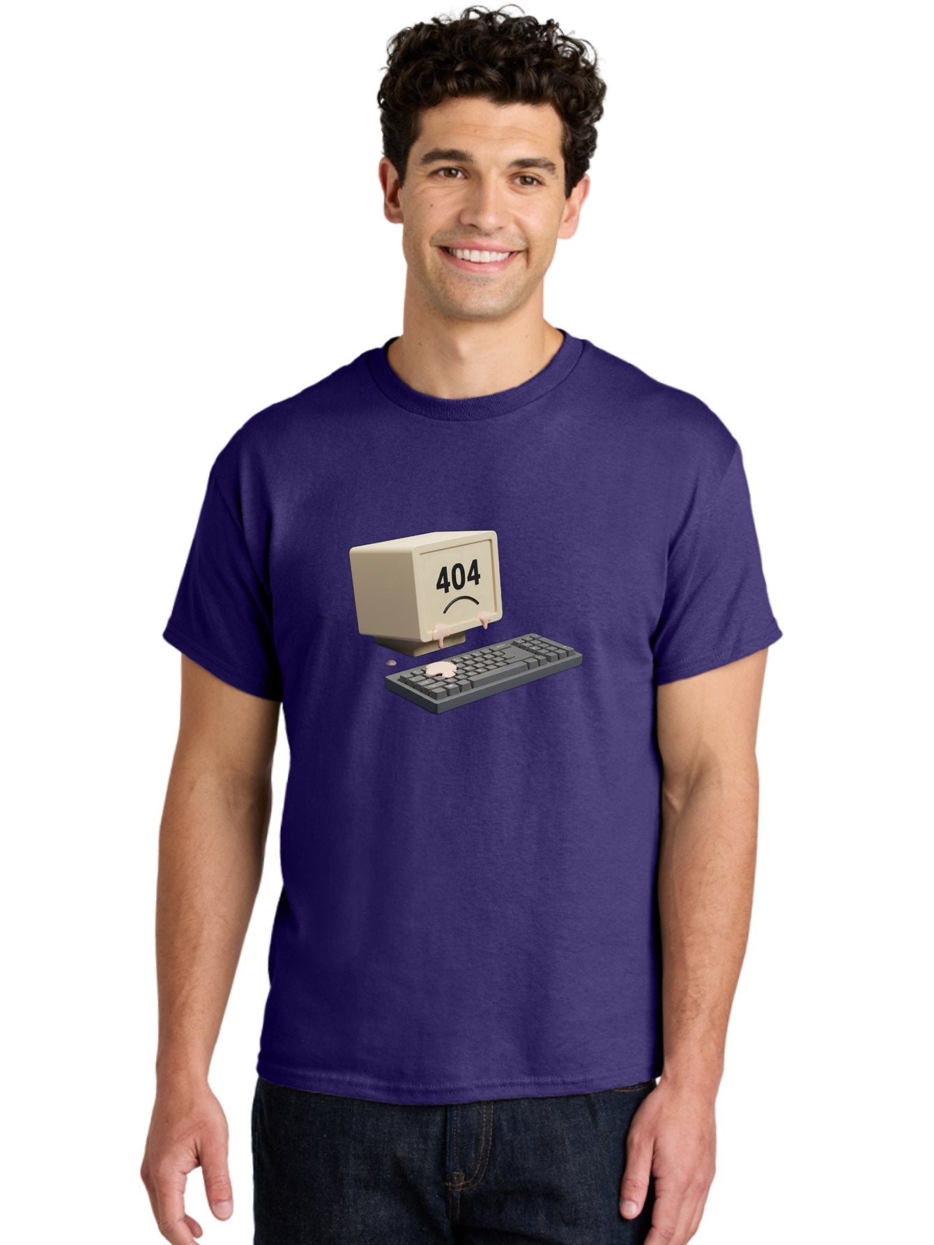 404-Error-Computer Men'S Graphic Tee, 100% Cotton, Comfortable Casual Summer Wear, Machine Washable, Computer Error, 404 Message, Frowning Face, Sad Computer, Technical Issue, Error Screen, Keyboard And Monitor, Digital Malfunction, Baa084 22
