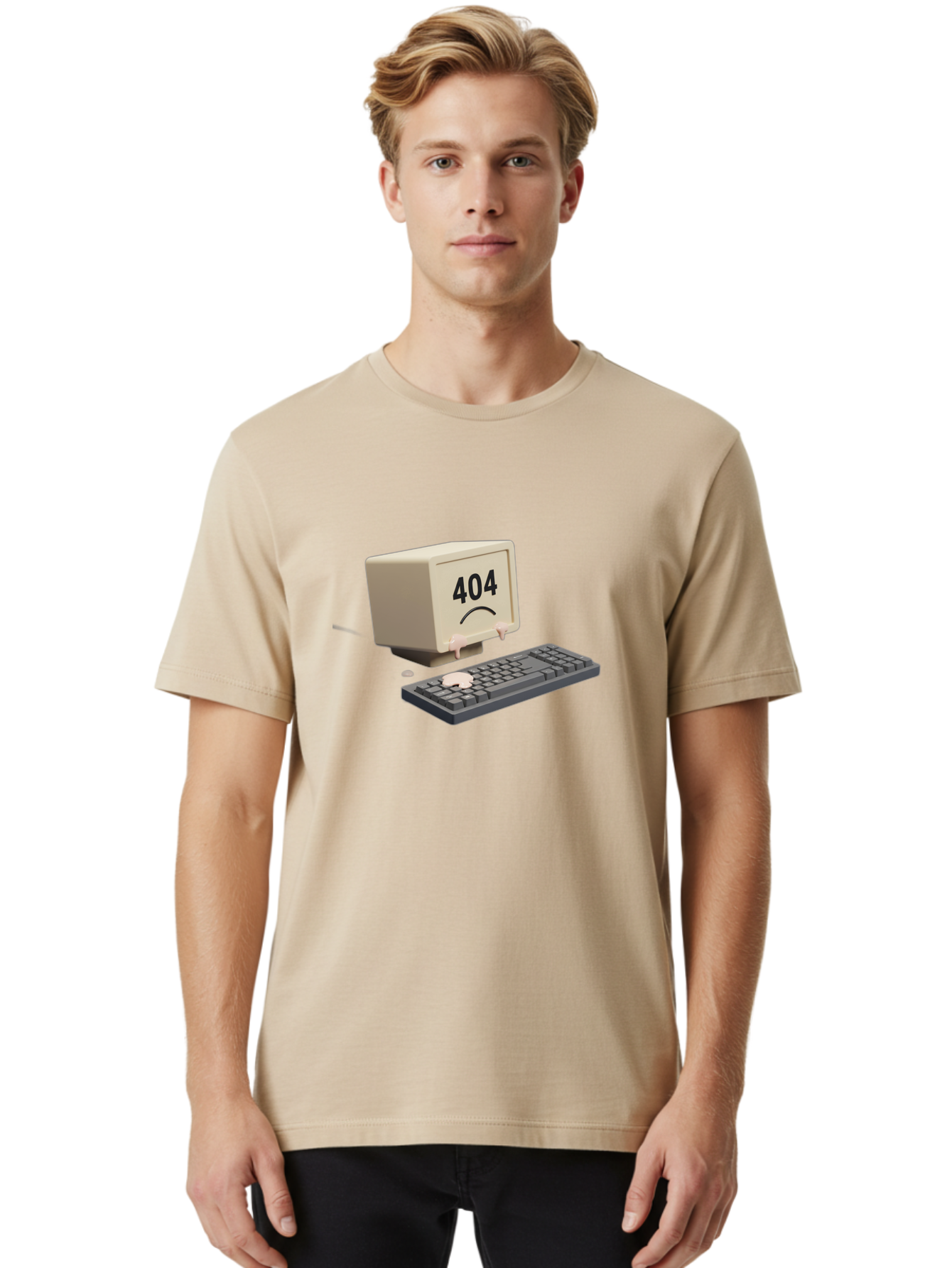 404-Error-Computer Men'S Graphic Tee, 100% Cotton, Comfortable Casual Summer Wear, Machine Washable, Computer Error, 404 Message, Frowning Face, Sad Computer, Technical Issue, Error Screen, Keyboard And Monitor, Digital Malfunction, Baa084 4