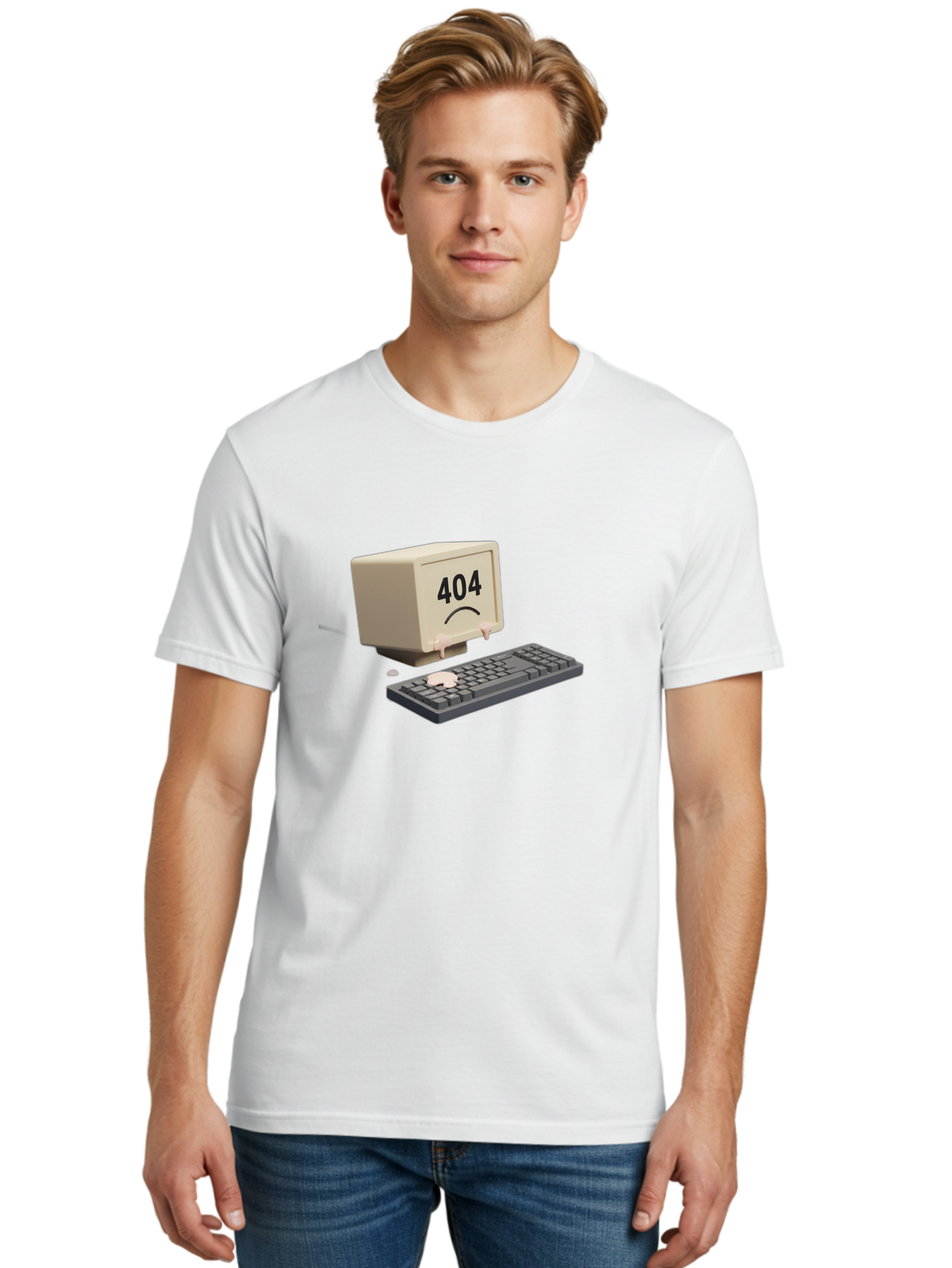 404-Error-Computer Men'S Graphic Tee, 100% Cotton, Comfortable Casual Summer Wear, Machine Washable, Computer Error, 404 Message, Frowning Face, Sad Computer, Technical Issue, Error Screen, Keyboard And Monitor, Digital Malfunction, Baa084 16