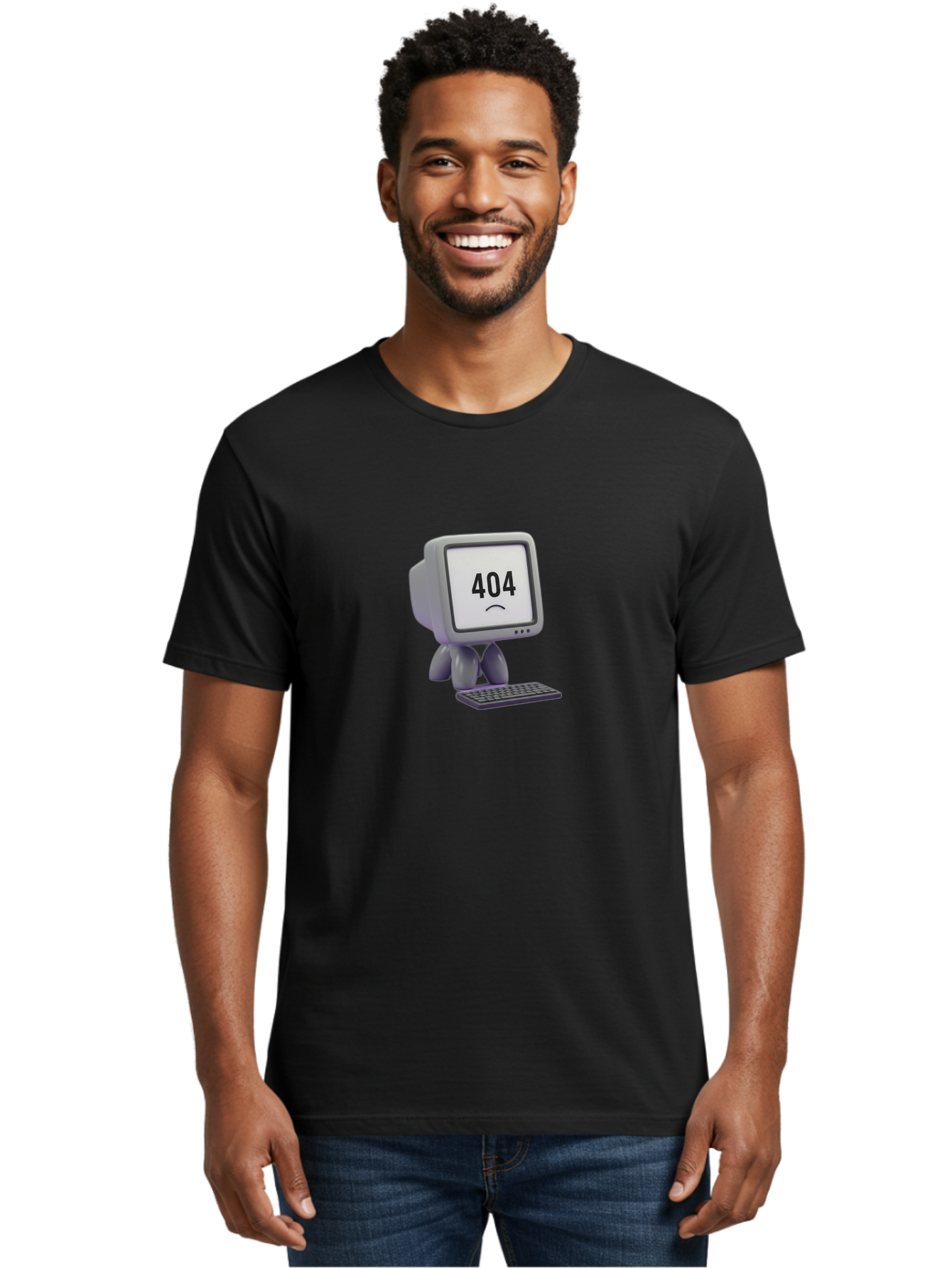 404-Error-Monitor Men'S Graphic Tee, 100% Cotton, Comfortable Casual Summer Wear, Machine Washable, 404 Error Message, Computer With Sad Face, Broken Link, Website Not Found, Error Page, Technical Issue, Webpage Unavailable, Sad Emoticon, Baa086
