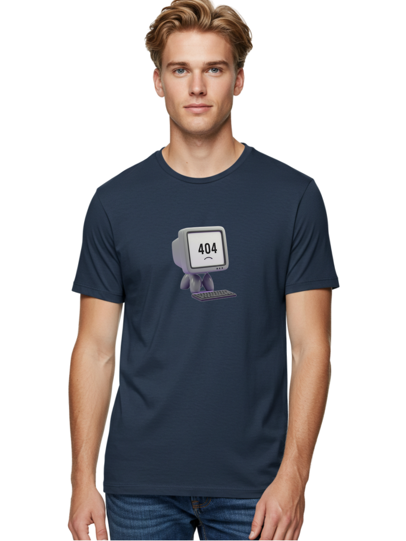 404-Error-Monitor Men'S Graphic Tee, 100% Cotton, Comfortable Casual Summer Wear, Machine Washable, 404 Error Message, Computer With Sad Face, Broken Link, Website Not Found, Error Page, Technical Issue, Webpage Unavailable, Sad Emoticon, Baa086 24